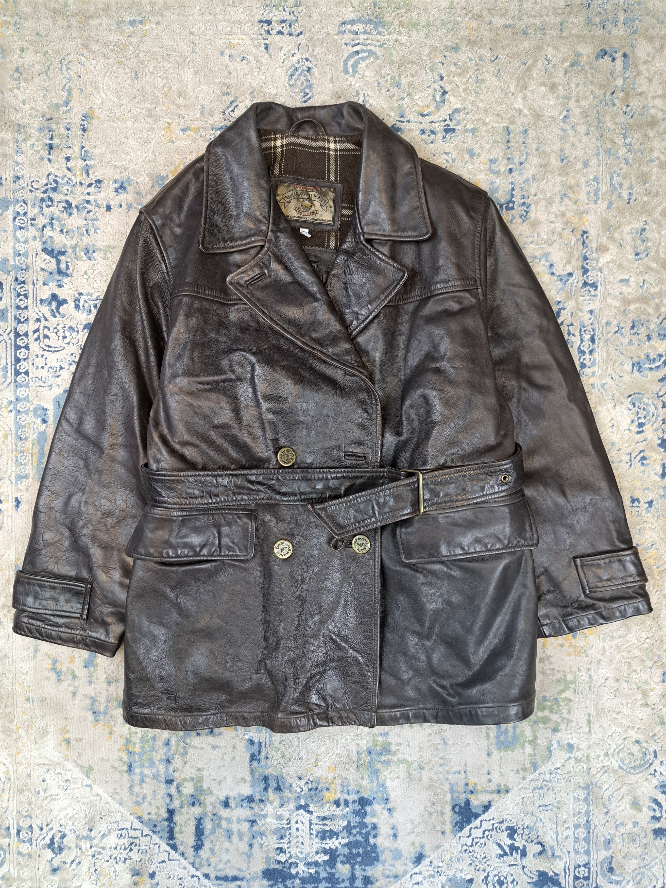 Armani Armani Double Breasted Heavyweight Leather Coat Archive Size US L / EU 52-54 / 3 - 1 Thumbnail