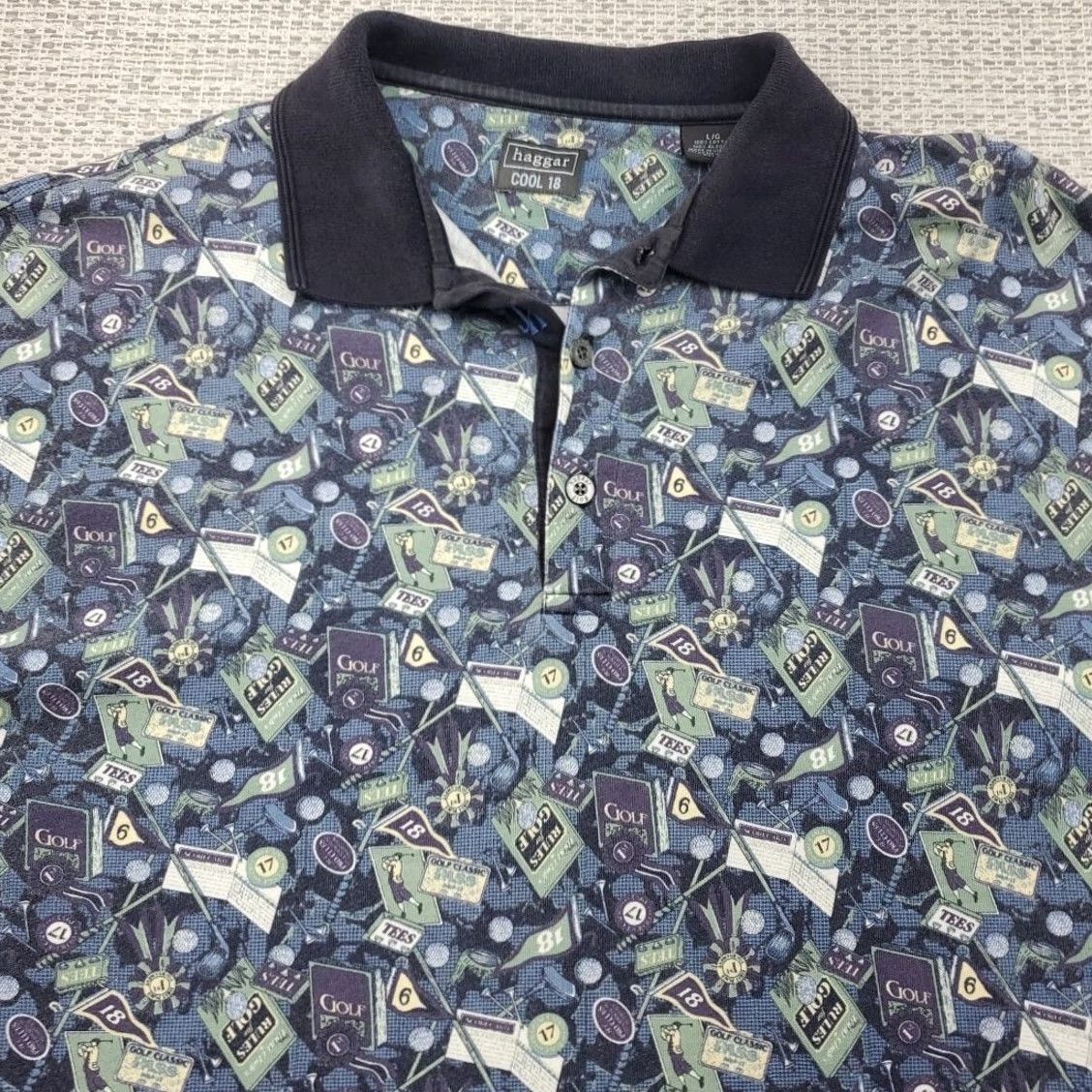 Haggar VINTAGE Haggar Cool 18 Performance Polo Shirt Mens L Short Sleeve All Over Golf Print Shirt Size US L / EU 52-54 / 3 - 4 Thumbnail