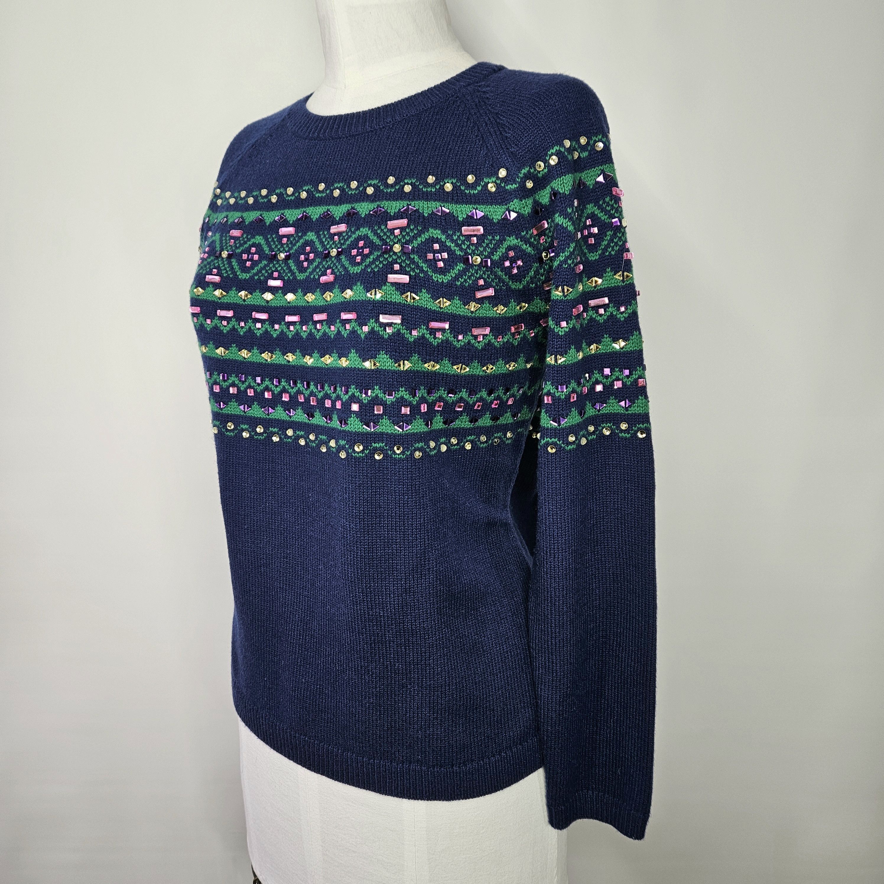 Talbots Talbots Size LP Sweater Fair Isle Gemstone Sparkle Navy Size L / US 10 / IT 46 - 2 Thumbnail