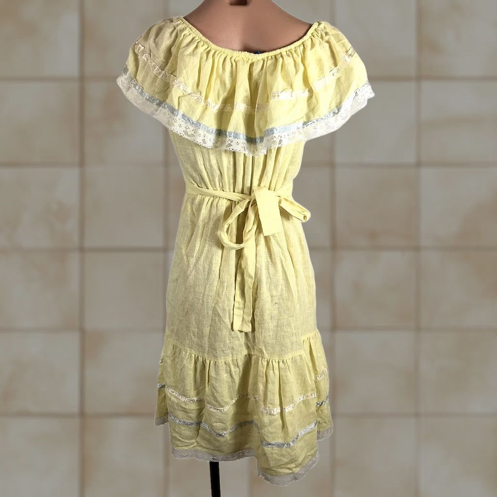 Vintage VINTAGE Papermoon Sundress Off Shoulder Tiered Lace Cottage Core 70s Yellow Cotton Blend 7 Womens Dress Size M / US 6-8 / IT 42-44 - 1 Thumbnail