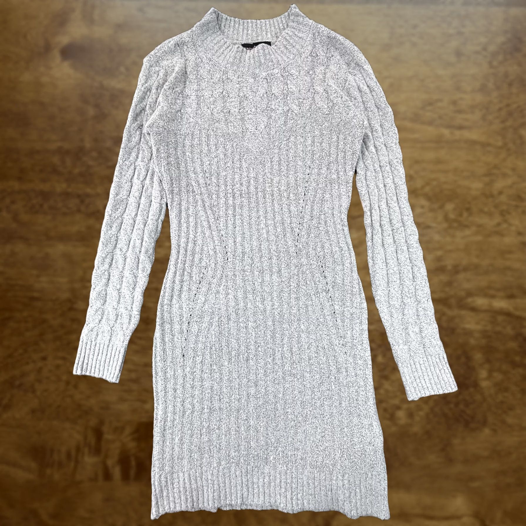 Almost Famous Almost Famous Sweater Dress Womens Large Light Grey Heather Cable Knit Pullover Size L / US 10 / IT 46 - 1 Thumbnail