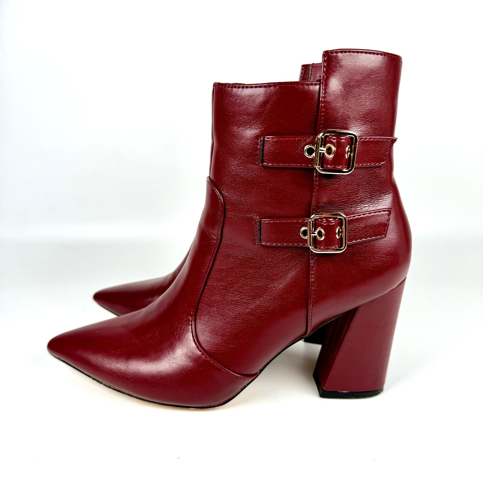 Other New York & Company Red Gold Buckle High Heel Ankle Booties 9 Size US 9 / IT 39 - 4 Thumbnail
