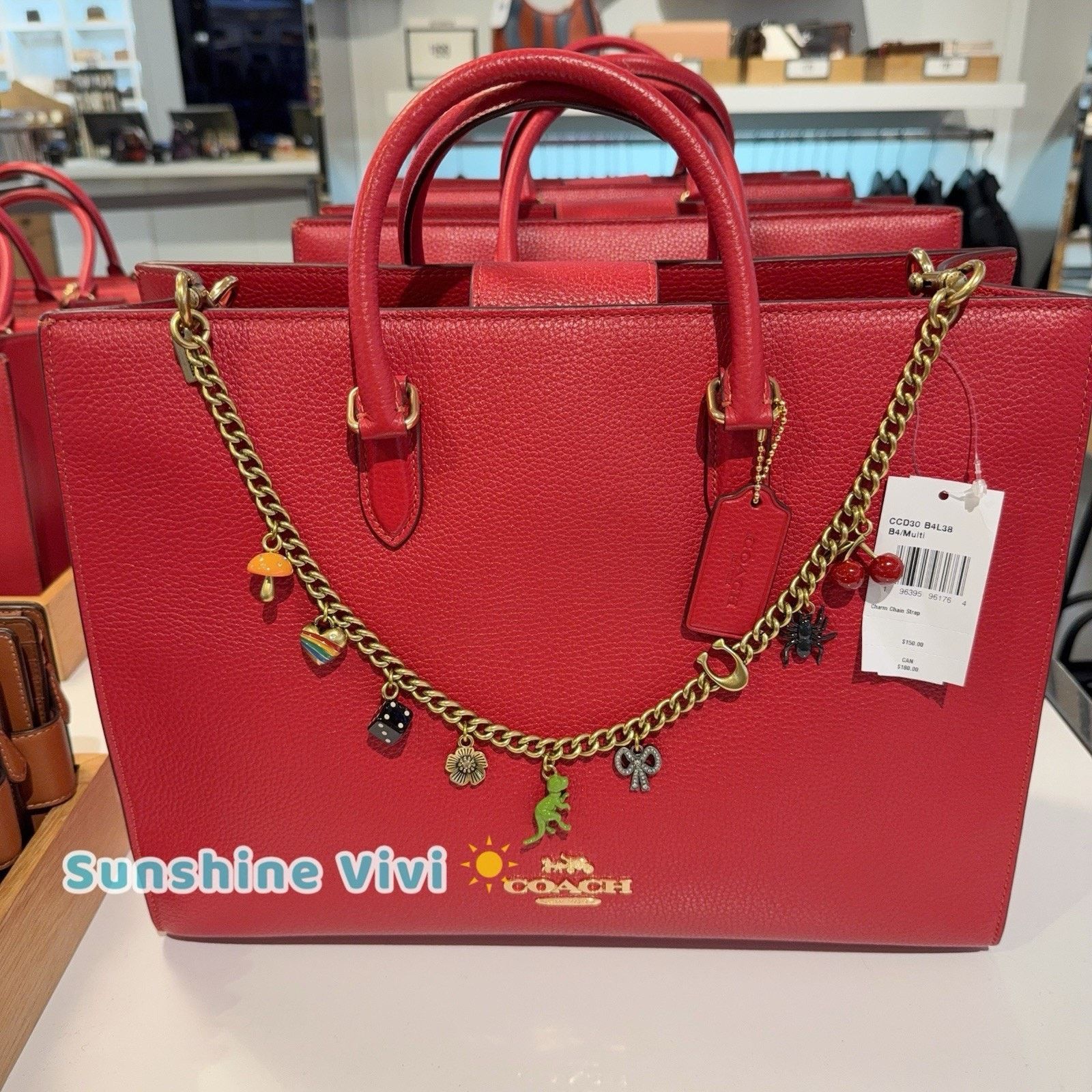Coach NWT Bundle Coach Maggie Tote CY666 Red & Long Charm Chain Size ONE SIZE - 1 Thumbnail