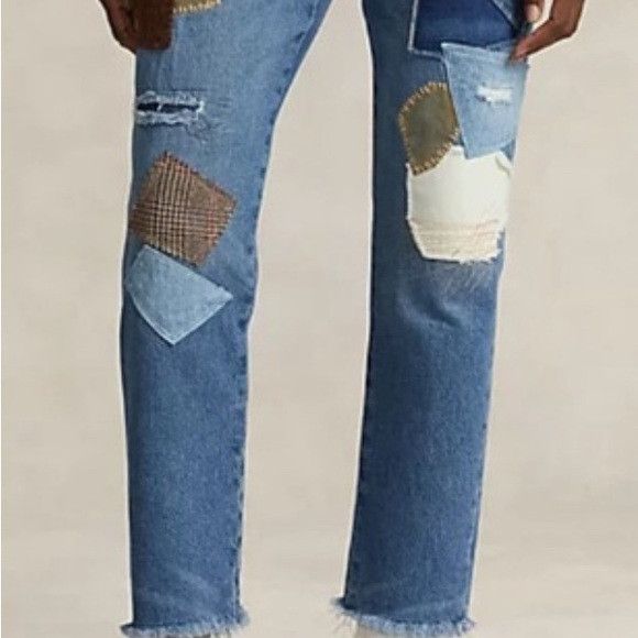 Polo Ralph Lauren Patchwork Straight Leg Jeans Blue and Brown Size 32" / US 10 / IT 46 - 8 Thumbnail