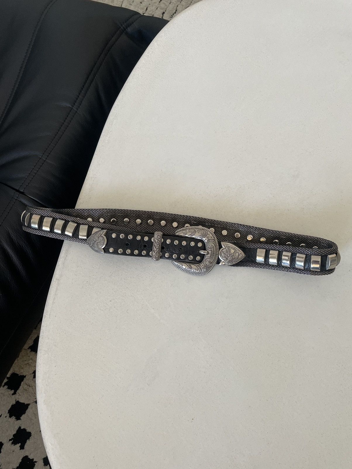 image of Avant Garde x Vintage Rhinestones Western Nocona Belt Bb Simon Style Y2K in Black, Men's