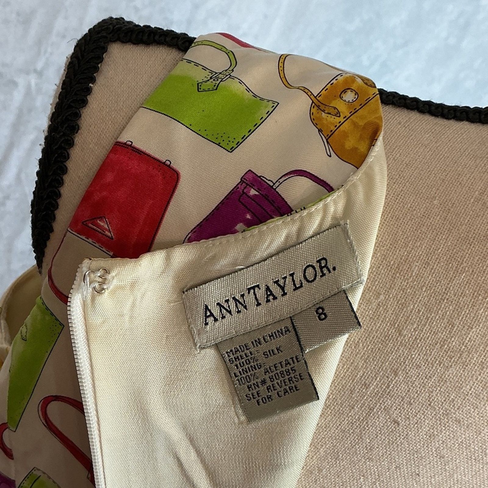 Ann Taylor Ann Taylor Silk Handbag Print Sleeveless Dress Size 8 Size M / US 6-8 / IT 42-44 - 3 Thumbnail