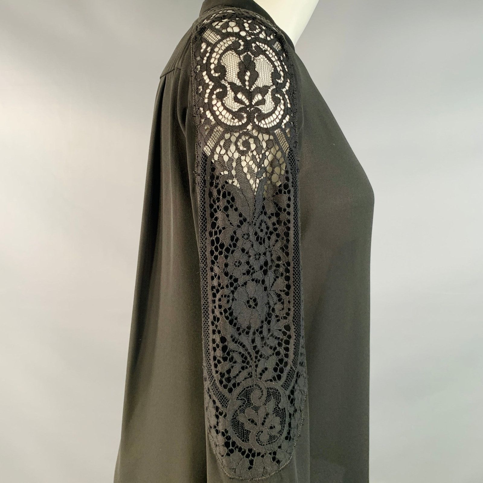 The Kooples Black Polyester Collarless Lace Trim Hidden Buttons Blouse Size S / US 4 / IT 40 - 3 Thumbnail