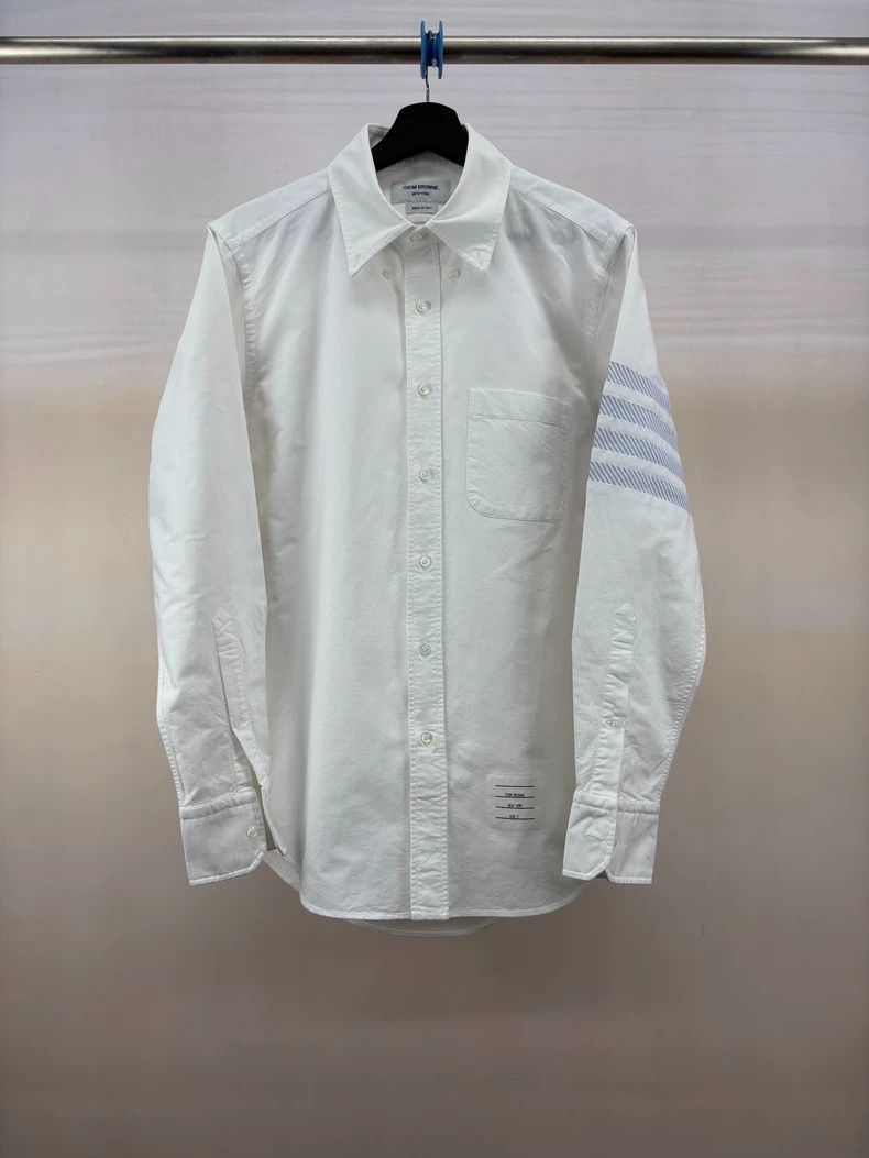 Thom Browne Thom Browne Blue Stripe White Shirt - dmc Size US M / EU 48-50 / 2 - 1 Thumbnail