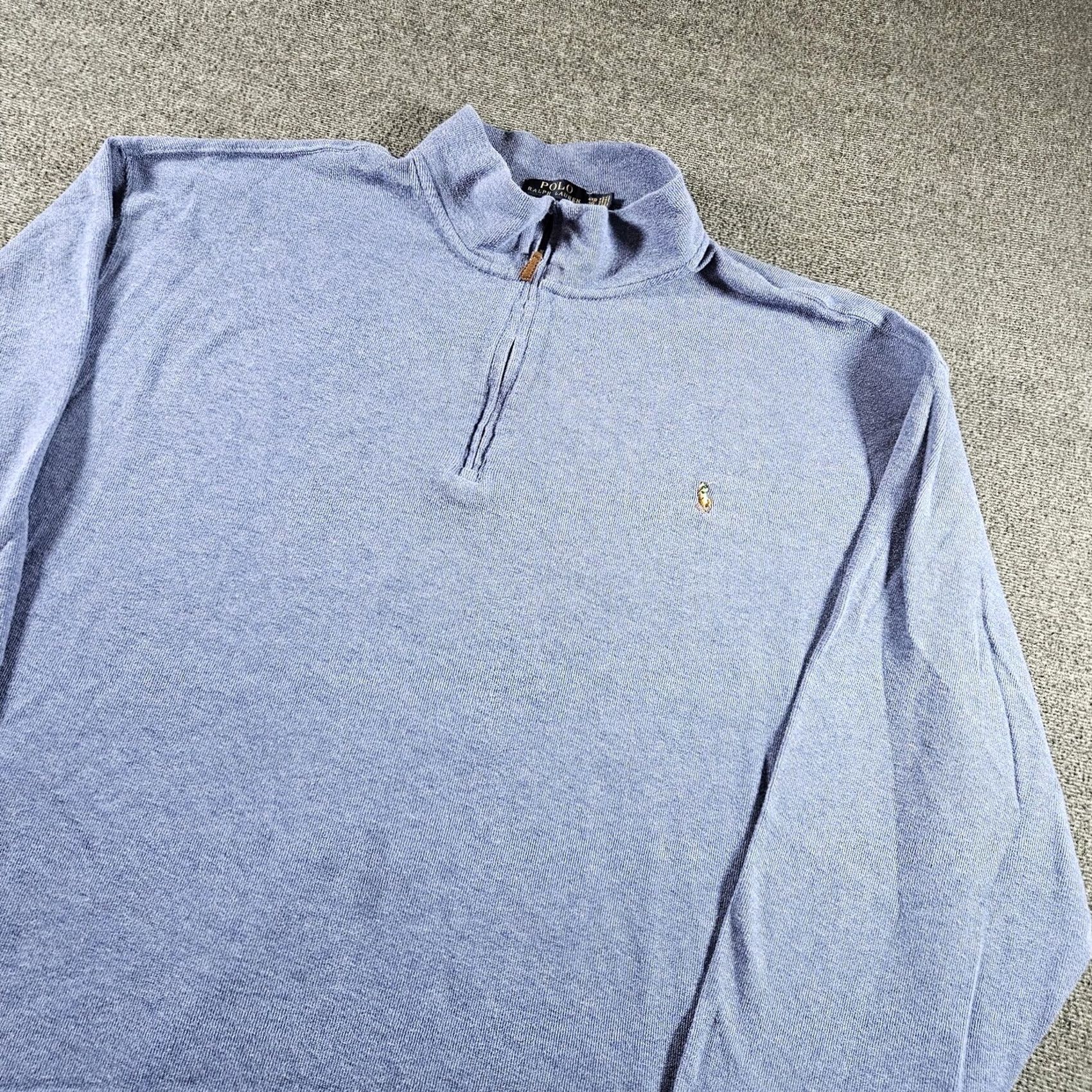 Polo Ralph Lauren Polo Ralph Lauren Sweater Mens Big 4X Blue Estate Rib 1/4 Zip Mock Neck Pullover Size US XXL / EU 58 / 5 - 2 Thumbnail