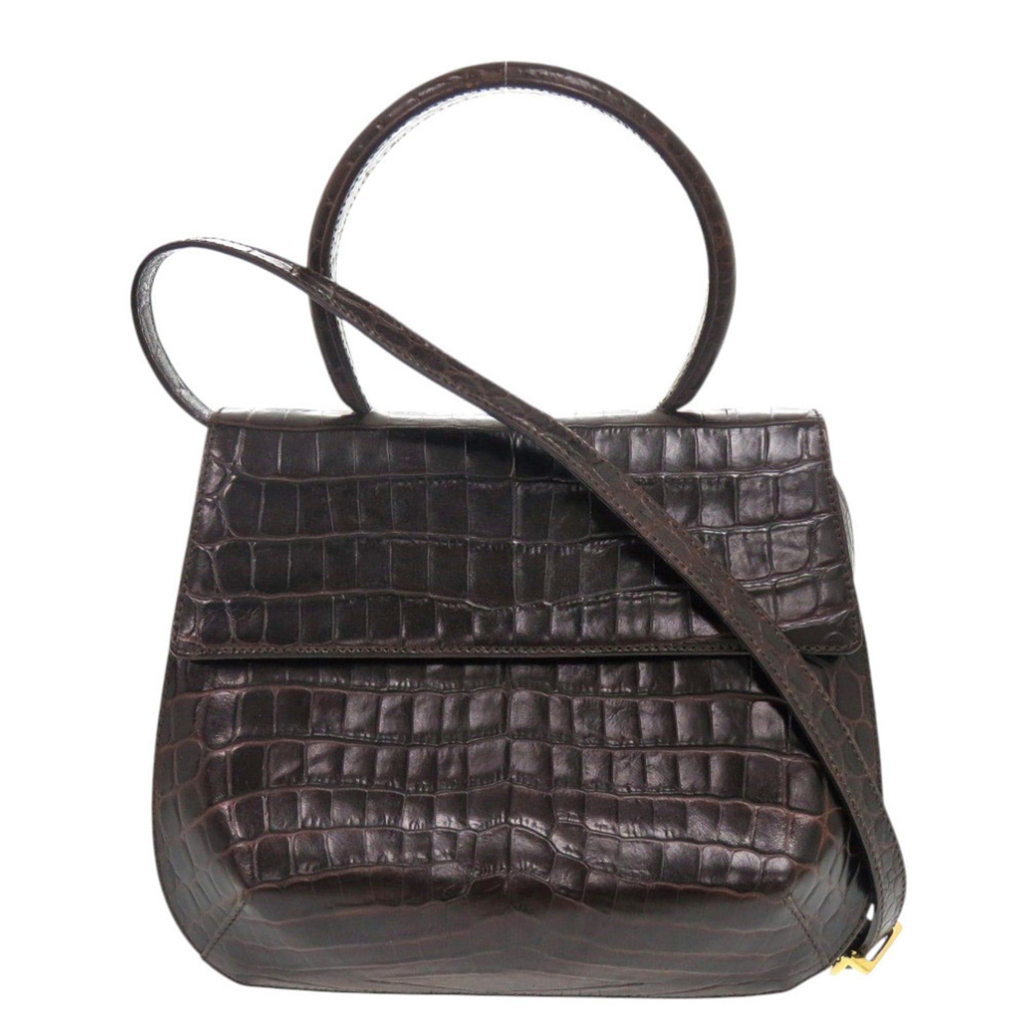 Salvatore Ferragamo Excellent condition Salvatore Ferragamo crocodile-embossed leather brown handbag/shoulder bag 0396Salvatore Size ONE SIZE - 1 Thumbnail
