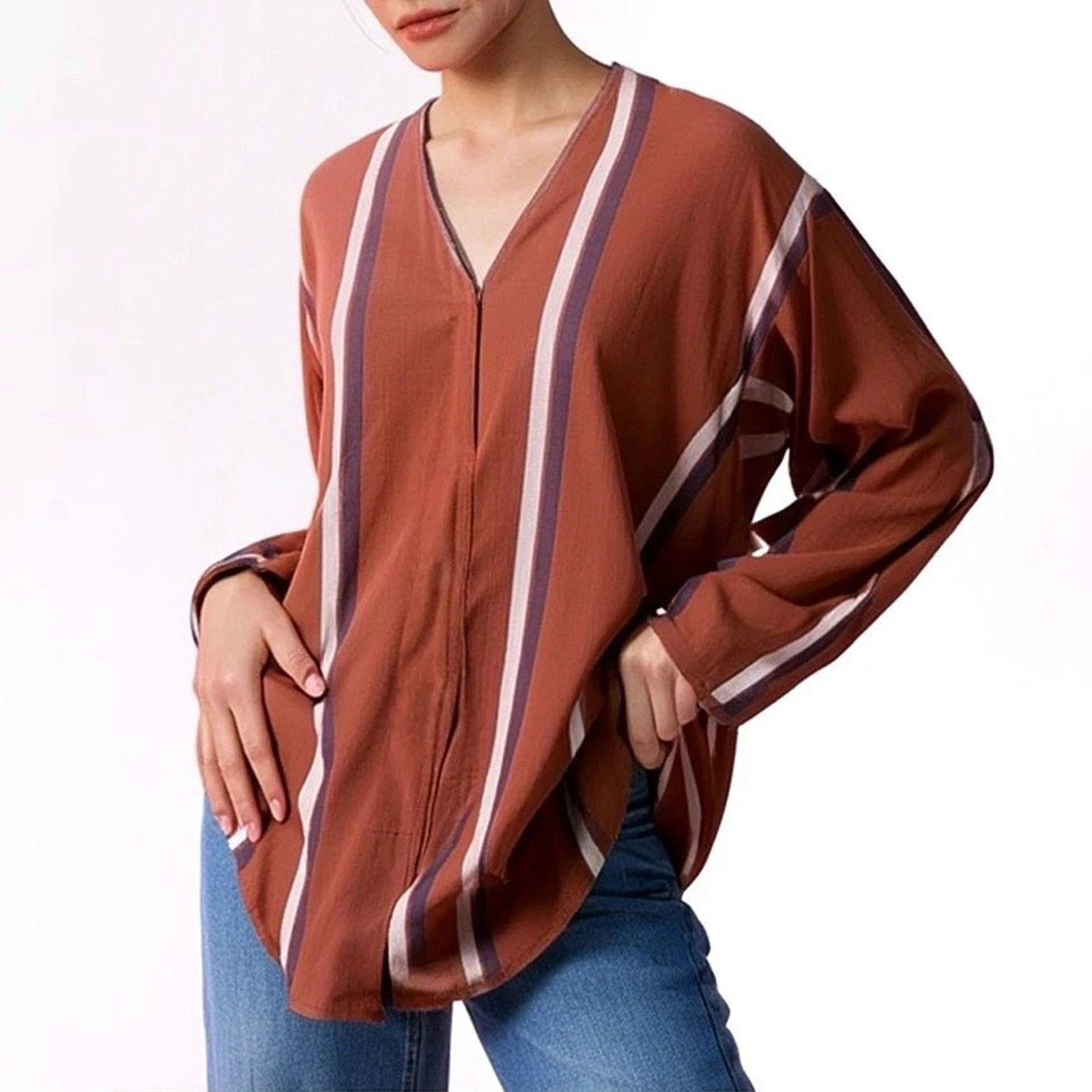 Rock Revival Roucha Striped Blouse Long Sleeve size BB (6-8) Size S / US 4 / IT 40 - 1 Thumbnail