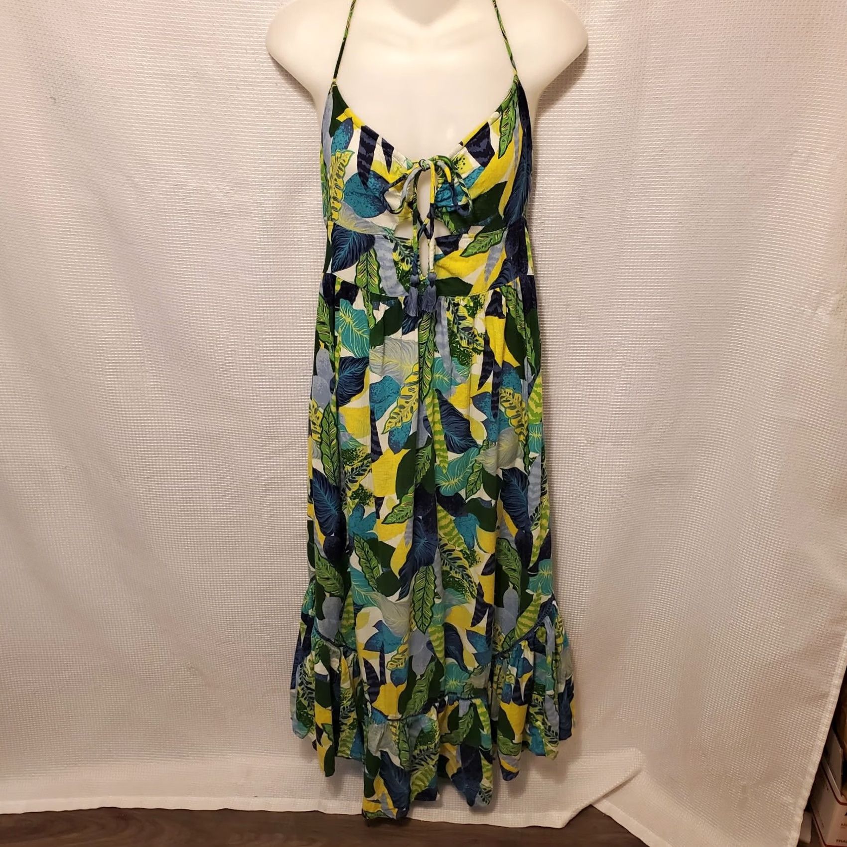 Vintage Aerie Paradise Tropical Boho Summer Dress - M - Blue Floral Halter Size M / US 6-8 / IT 42-44 - 4 Thumbnail