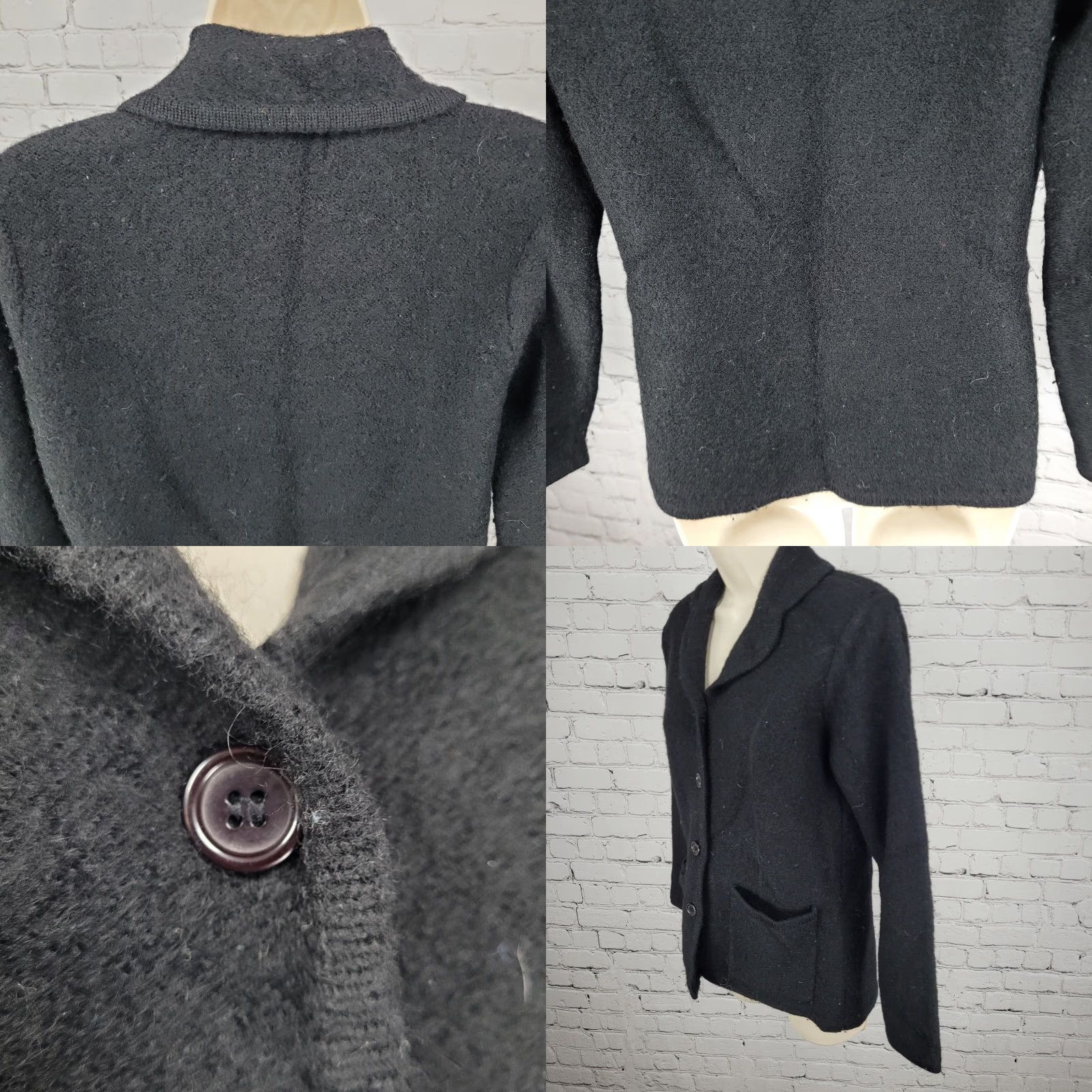 Lord & Taylor LORD & TAYLOR Black 100% Wool Jacket PM Petites Collared Pockets Classic Womens Size M / US 6-8 / IT 42-44 - 8 Thumbnail