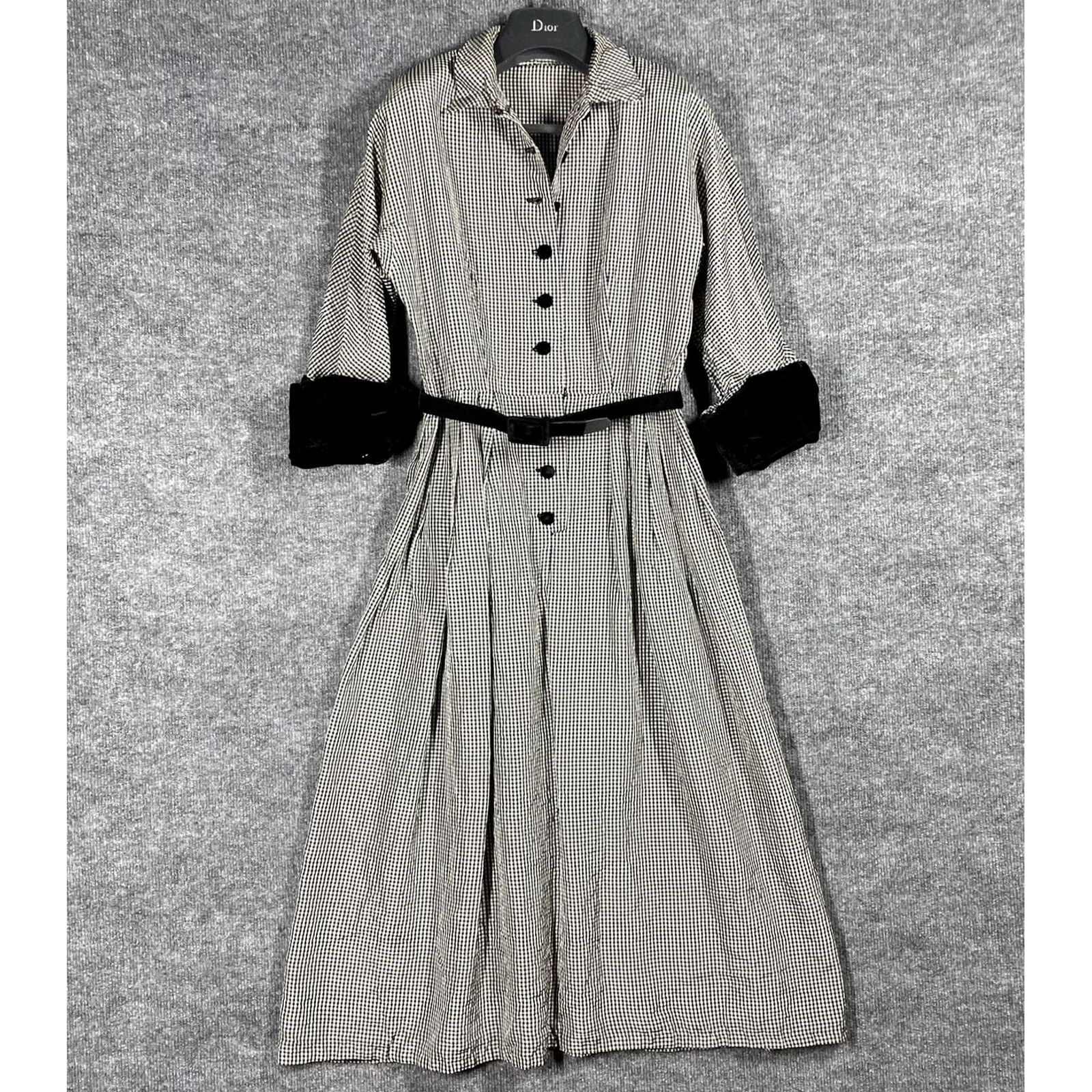 Velvet VINTAGE 1950s Rockabilly Gingham Plaid Dress Women Small Black Velvet Shirtwaist Nylon Size S / US 4 / IT 40 - 2 Thumbnail