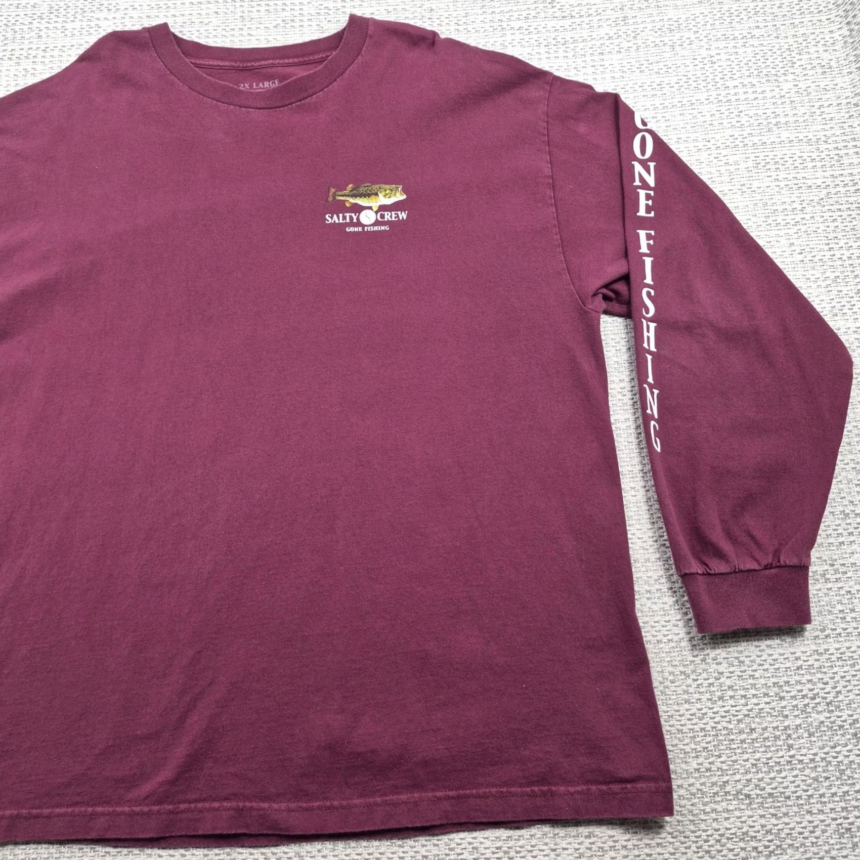 Vintage Salty Crew Shirt Mens 2XL Red Long Sleeve Bass Gone Fishing Graphic Tee Crewneck Burnt Red USA 90s Fish Mens Size US XXL / EU 58 / 5 - 4 Thumbnail
