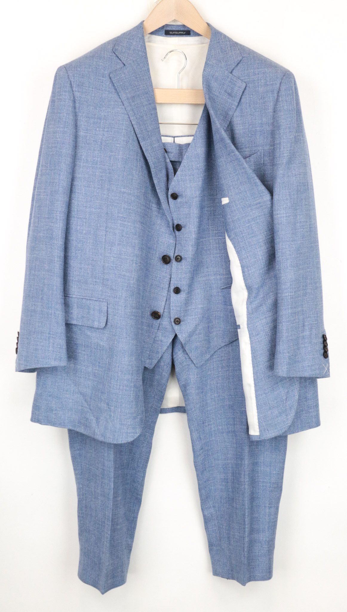 image of Suitsupply La Spalla Uk50R Wool Silk Linen Blue 3 Piece Suit 68412, Men's