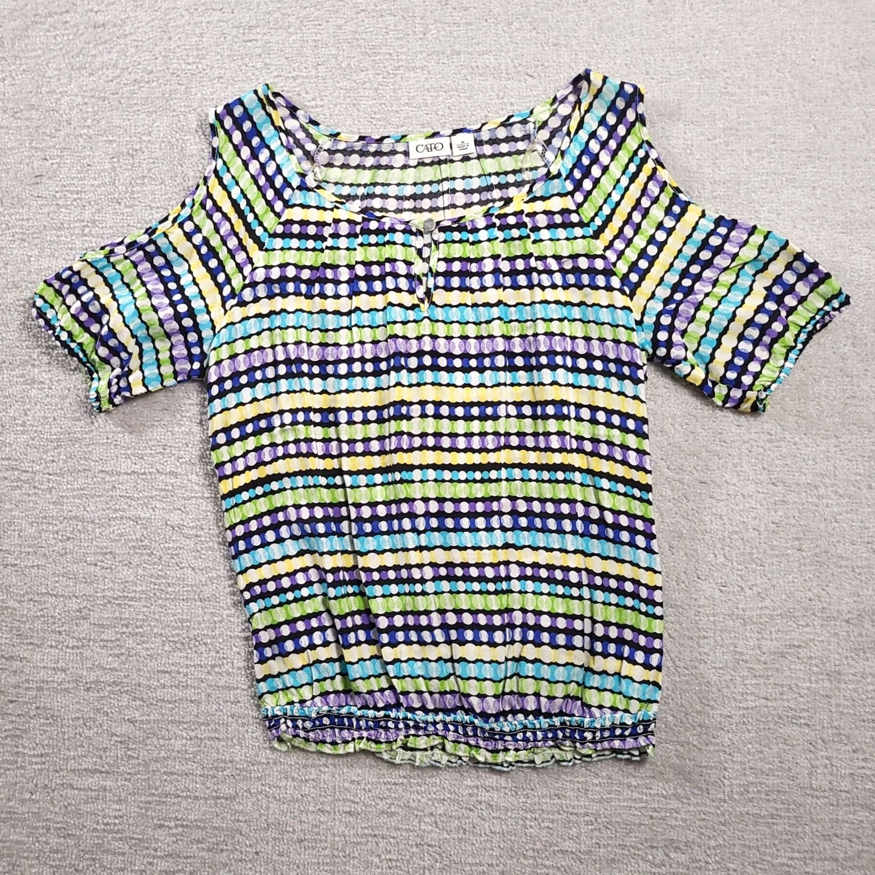 Vintage Cato Shirt Womens Medium Geometric Print S/S Boat Neck Keyhole Cold Shoulder Blouse Hat? Size M / US 6-8 / IT 42-44 - 2 Thumbnail