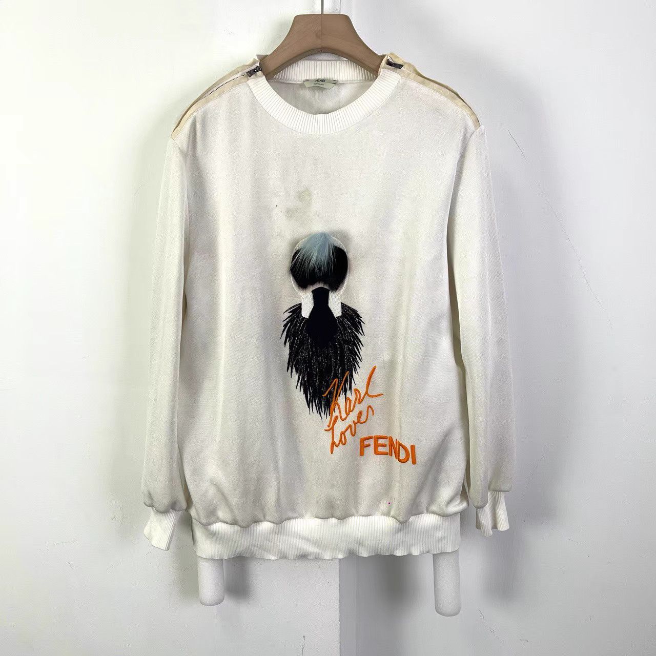Fendi Fendi Karl Lagerfeld Furry Embroidered Sweatshirt K12 Size US XXS / EU 40 - 1 Thumbnail
