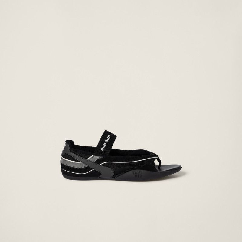 Miu Miu o1B3y1r0426 Gymnasium Technical Fabric Thong Ballerinas Size US 9 / IT 39 - 1 Thumbnail