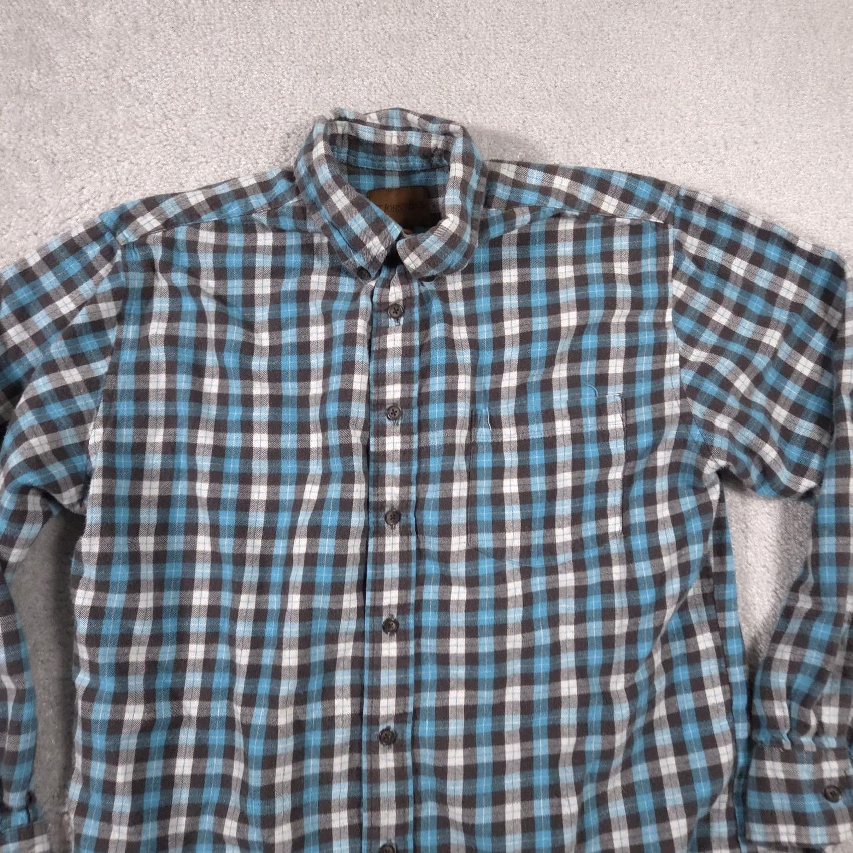 Vintage St. John's Bay Shirt Mens Medium Blue Brown Plaid Button Front Long Sleeve Cotton Shirt Size US M / EU 48-50 / 2 - 4 Thumbnail