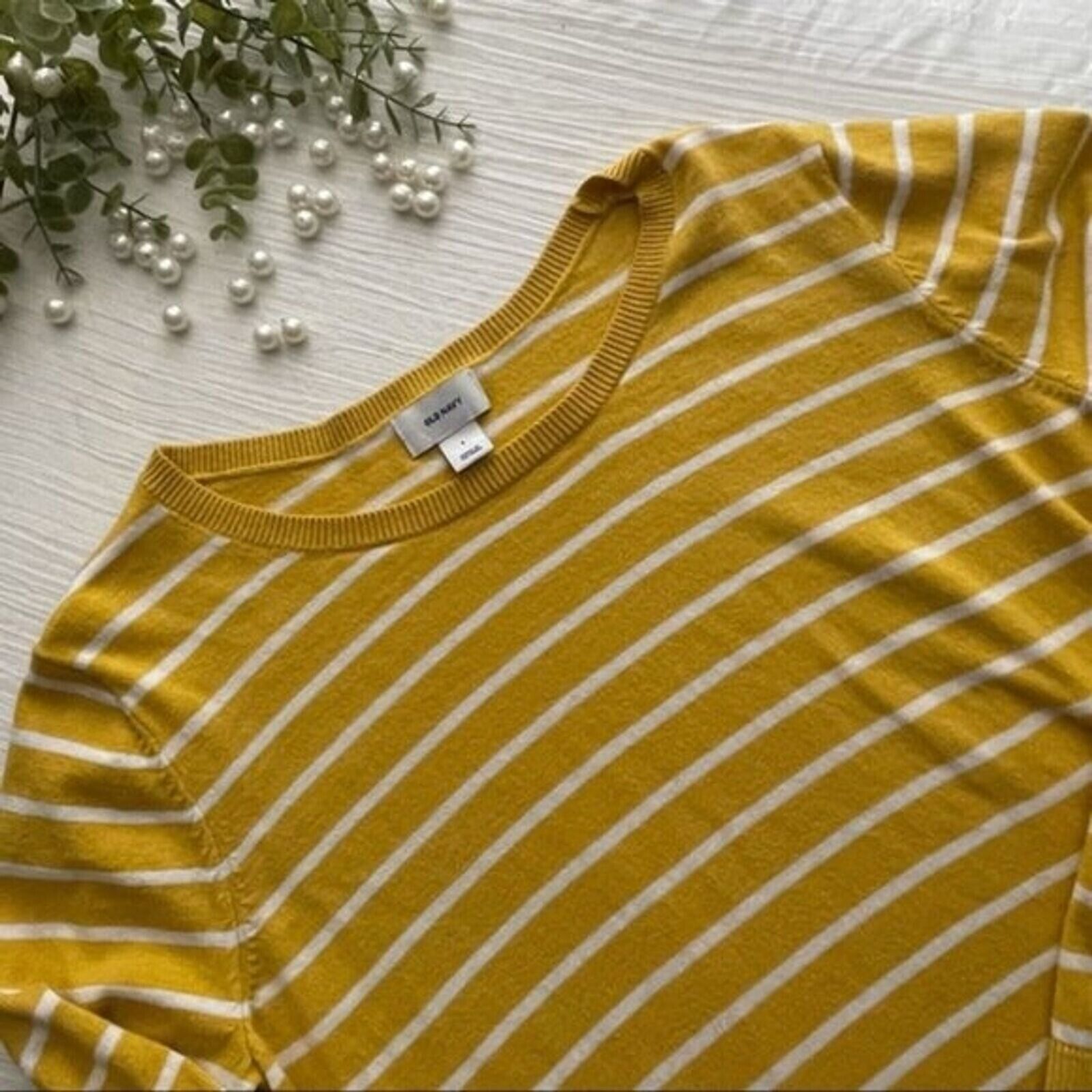 Old Navy Old Navy Sweater Women's Large Cotton Blend Yellow & White Size L / US 10 / IT 46 - 3 Thumbnail