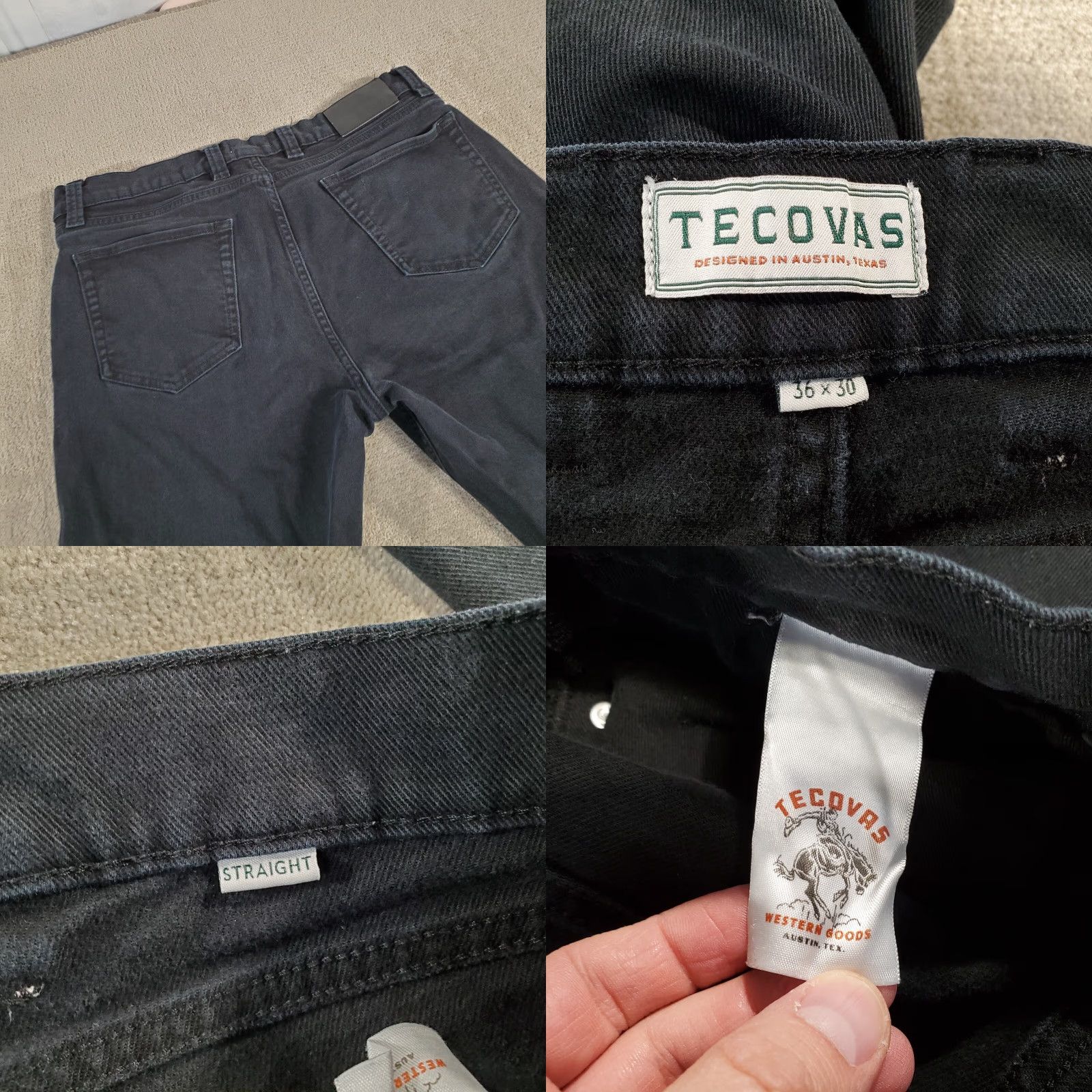 Tecovas Tecovas Jeans Mens 34x28 Black Straight Leg Denim Ranch Wear Western Pants Jeans Shoes? Size US 34 / EU 50 - 8 Thumbnail