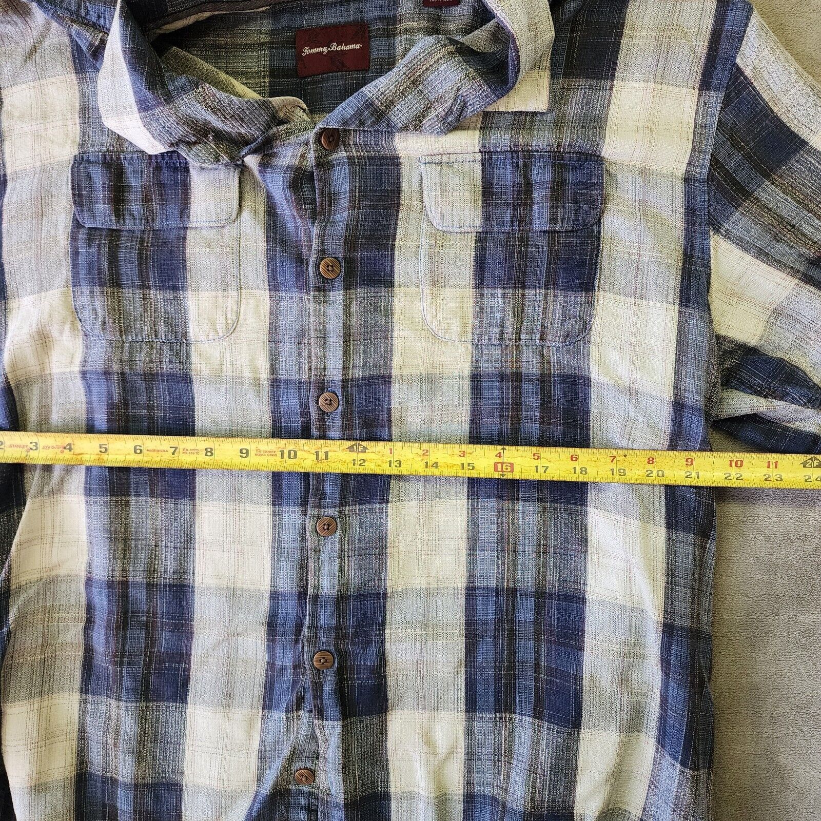 Tommy Bahama Tommy Bahama Mens XL Blue Silk Plaid Short Sleeve Camp Shirt Size US XL / EU 56 / 4 - 8 Thumbnail