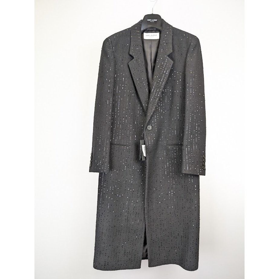 Saint Laurent Paris o1rshd1 Tweed Rayure Long Coat in Noir Brilliant Size US M / EU 48-50 / 2 - 2 Thumbnail