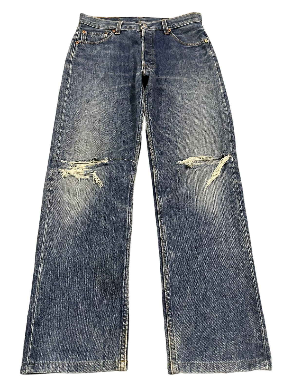 image of 1990X Clothing x Levis Vintage 90's Levis 501 Distressed Style Baggy Jeans in Blue, Men's (Size 30)