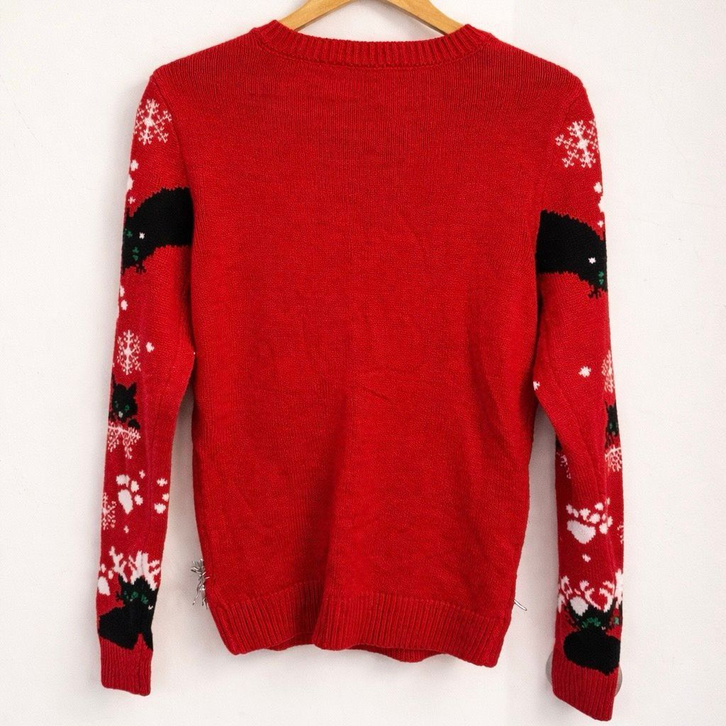 Other No Boundaries Cat Ugly Christmas Sweater Red “Drink & Be Meo Size S / US 4 / IT 40 - 2 Thumbnail