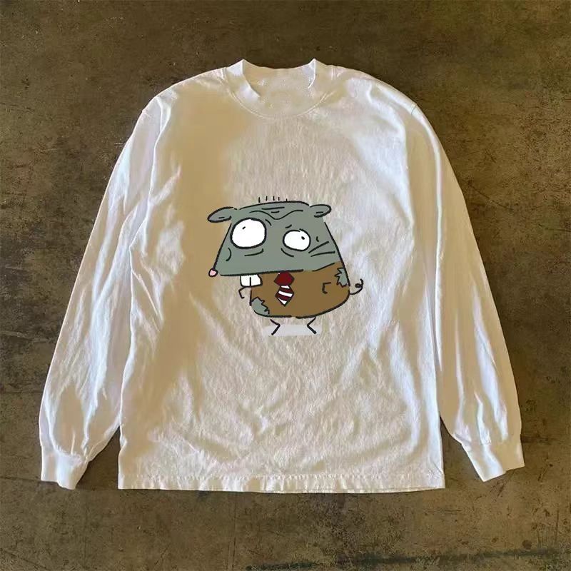 Vintage White street casual retro cartoon print long-sleeved t-shirt Size US M / EU 48-50 / 2 - 1 Thumbnail