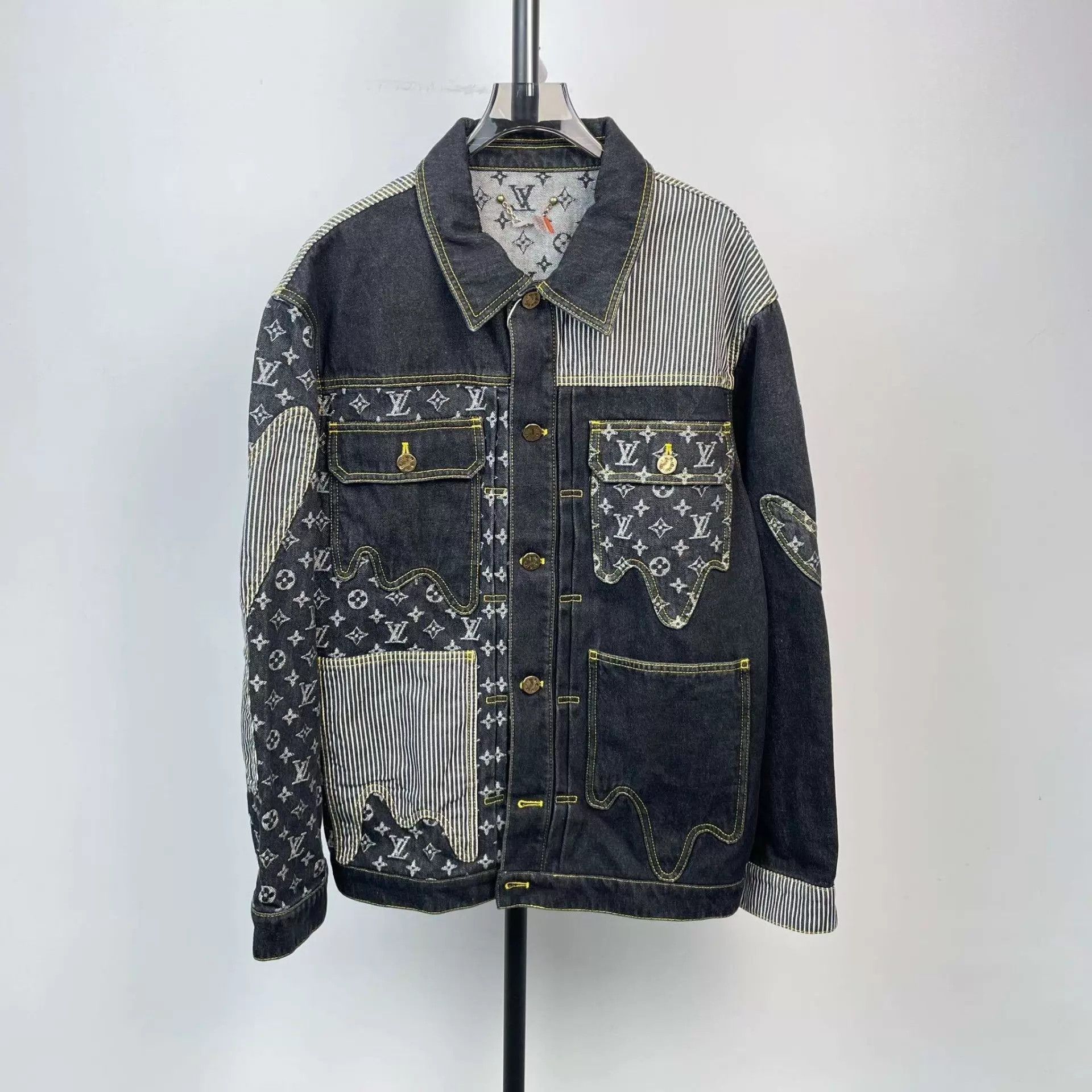 Louis Vuitton LV x Nigo Color-Blocked Workwear Denim Jacket Black 48 Size US M / EU 48-50 / 2 - 1 Thumbnail