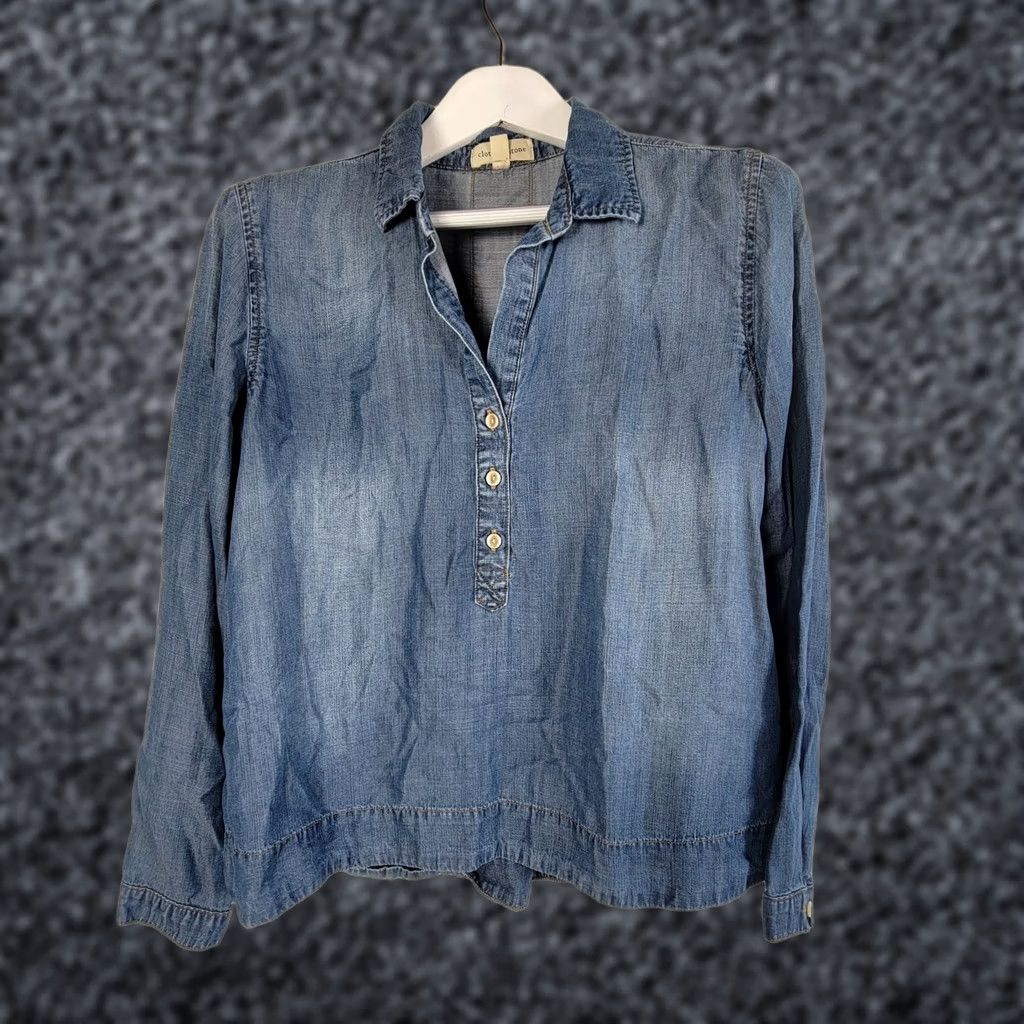 Denime Cloth & Stone Denim Button-Down Long Sleeve Shirt Medium Women Blue Pullover Shirt Size M / US 6-8 / IT 42-44 - 1 Thumbnail