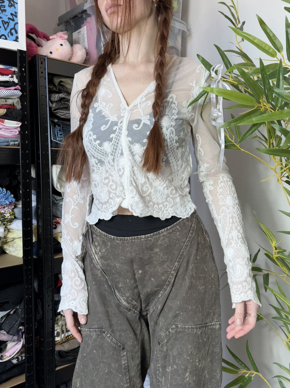 Other VINTAGE GUIPURE LACE RUCHES MESH LONG SLEEVE Size S / US 4 / IT 40 - 1 Thumbnail