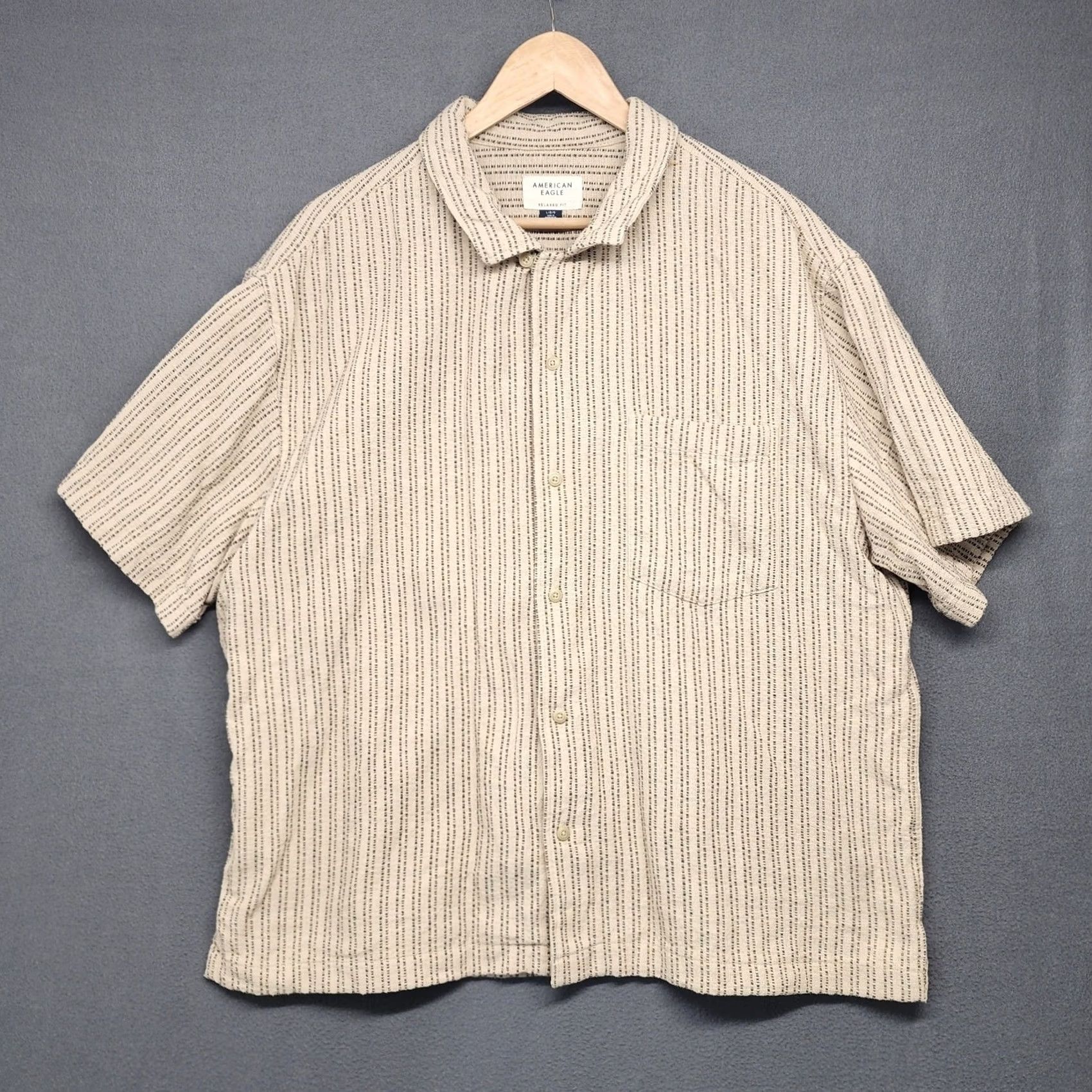 Vintage American Eagle Shirt Men Large Short Sleeve Button-Up Relaxed Heavy Cotton Striped Camp Size US L / EU 52-54 / 3 - 2 Thumbnail