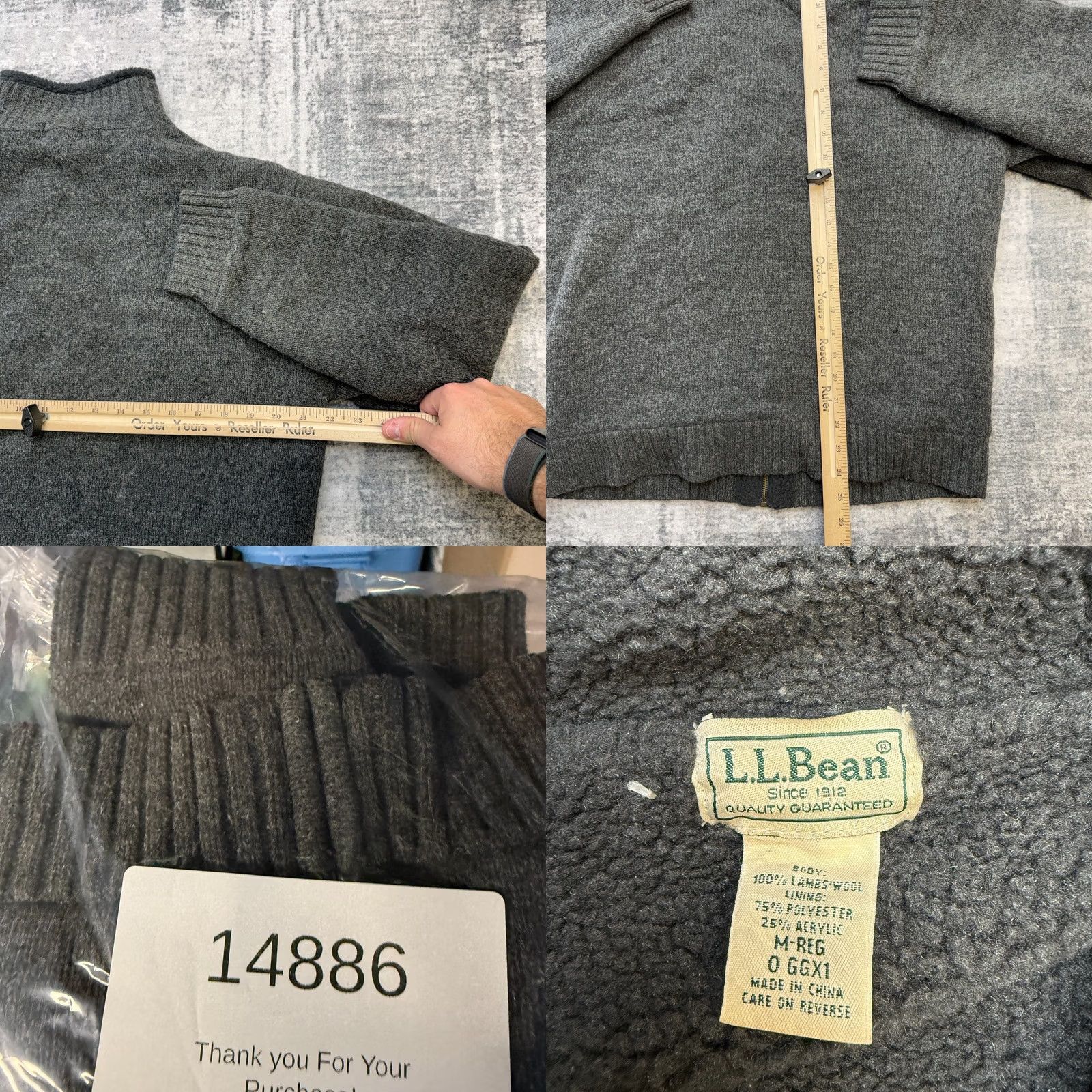 Vintage L.L. Bean Sweater Mens Medium Gray Full Zip Ragg Wool Lined Mock Neck Casual Workwear Knit Pattern: Solid Size US M / EU 48-50 / 2 - 8 Thumbnail