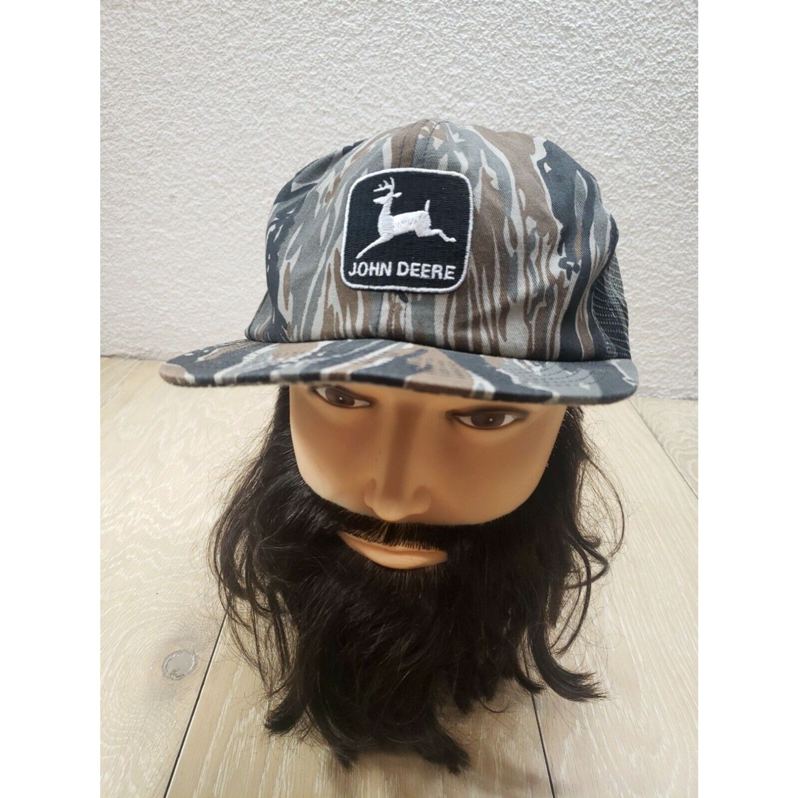 image of Vintage Camo John Deere Mesh Trucker Hat Snapback Hat K Products Usa Made in White, Men's