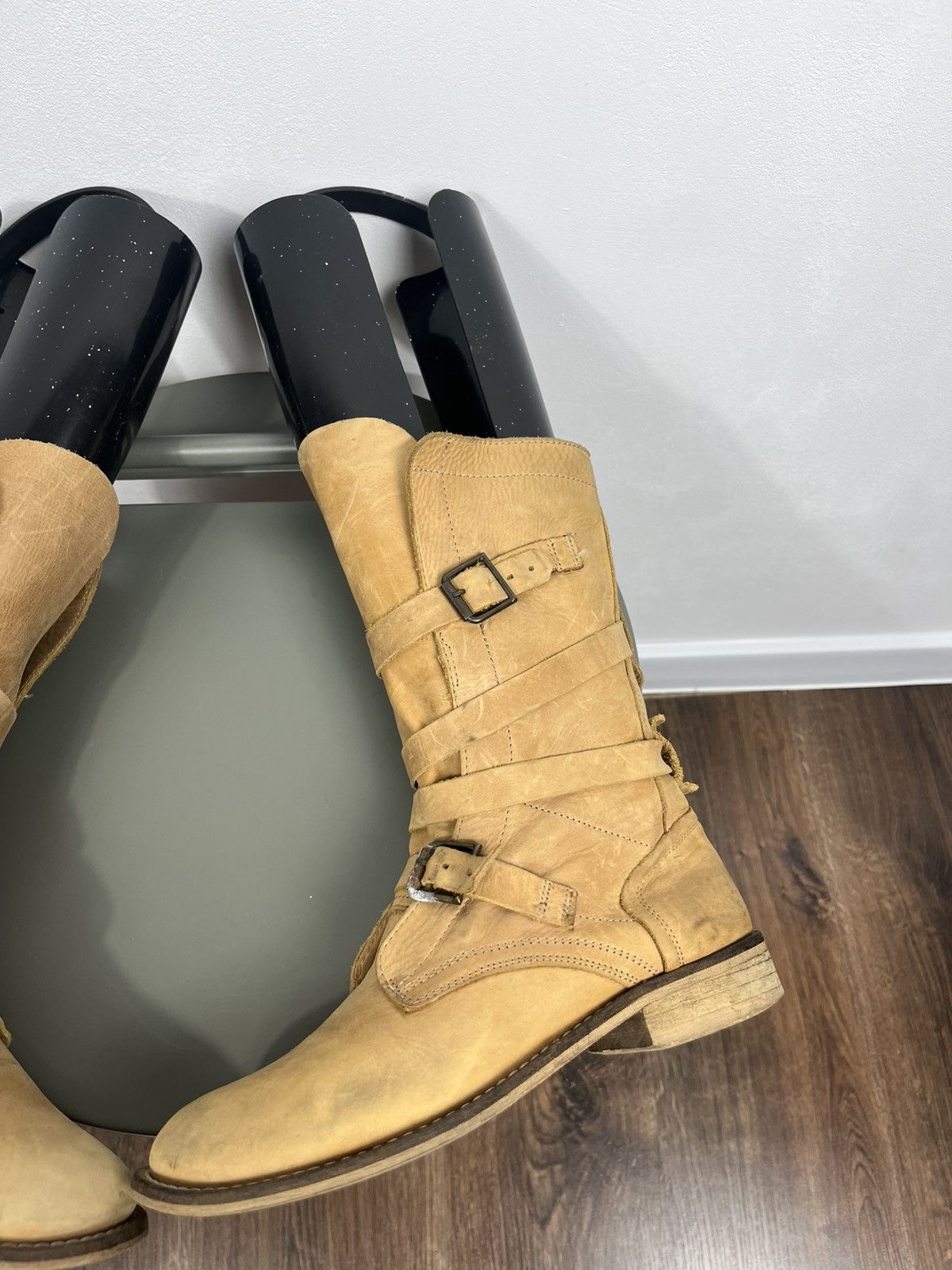 Other Vintage Tan Leather Mid-Calf Boots with Buckle Straps Size US 7.5 / IT 37.5 - 3 Thumbnail