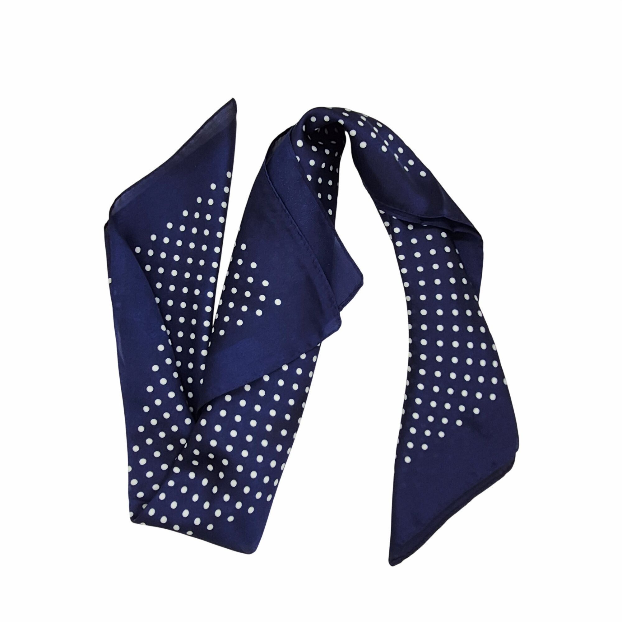 Other ✨Luxury Elegant Silky Scarf Navy Blue Beige Polka Dot Zigzag Size ONE SIZE - 4 Thumbnail