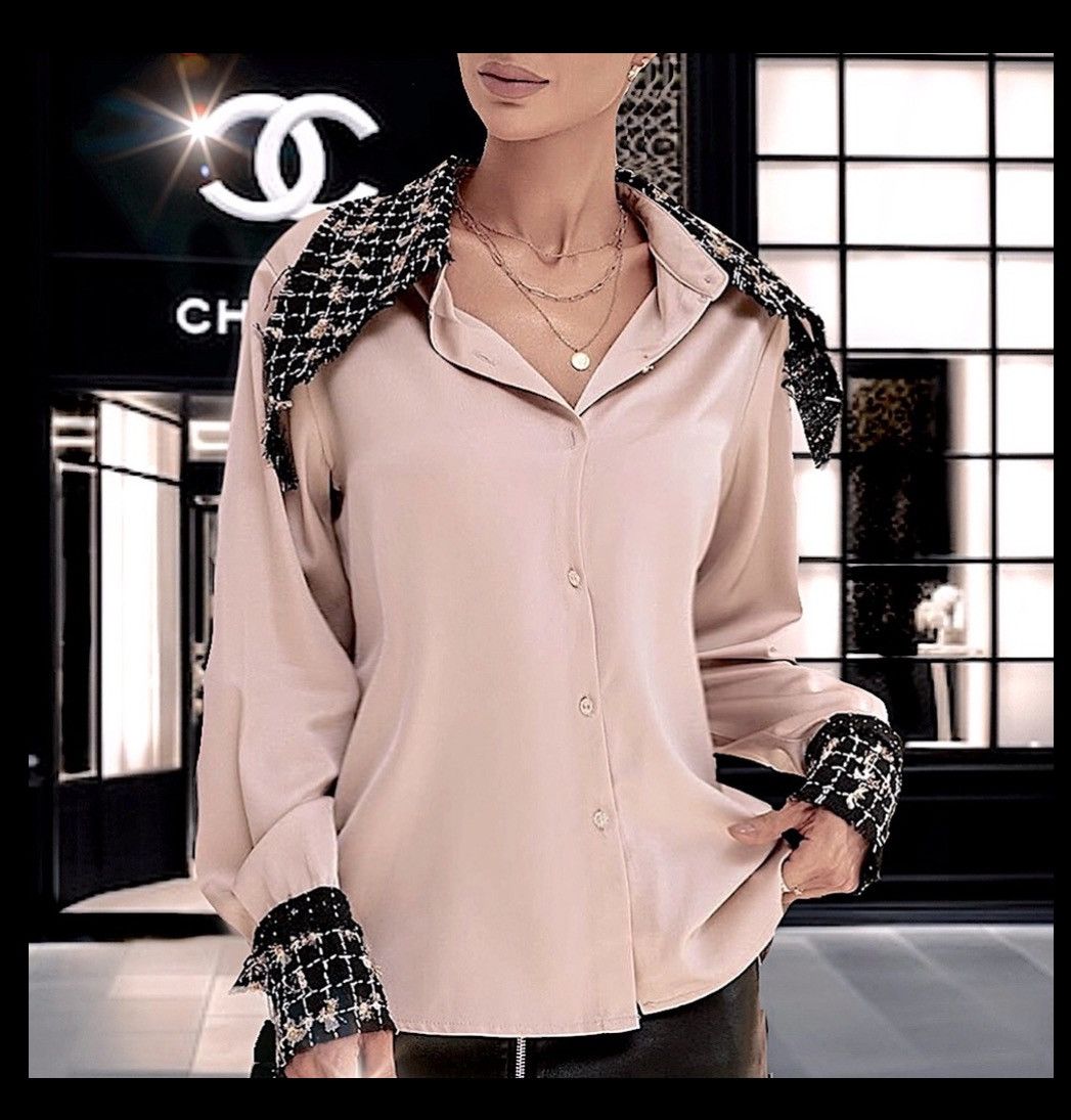 Designer × Other NWT, Lavishly Paris Women’s Elegant Tweed Detail Blouse Size M / US 6-8 / IT 42-44 - 1 Thumbnail