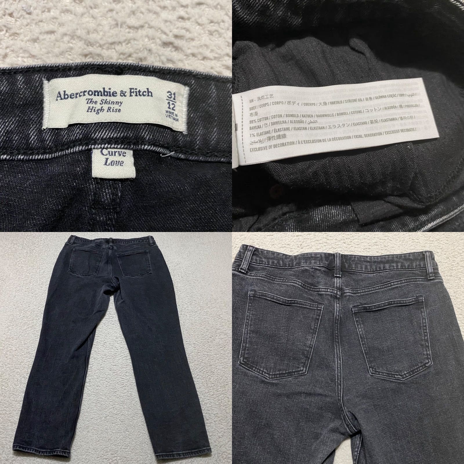 Abercrombie & Fitch Abercrombie & Fitch Jeans Womens 12 Faded Black Denim High Rise Skinny Leg Jeans" Size 34" / US 12 / IT 48 - 8 Thumbnail
