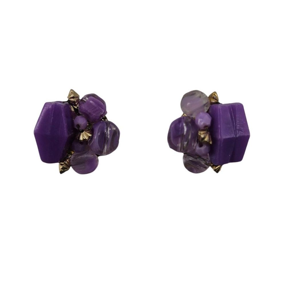 Vintage Vintage Purple Cluster Clip-On Earrings Size ONE SIZE - 1 Thumbnail