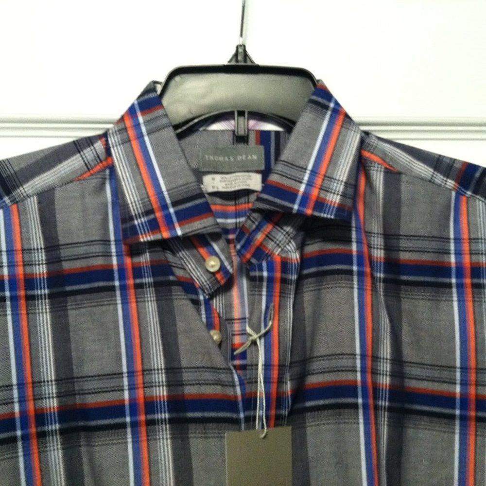 Thomas Dean THOMAS DEAN MENS NEW GRAY 100%COTTON CASUAL SHIRT SIZE: M Size US M / EU 48-50 / 2 - 2 Thumbnail