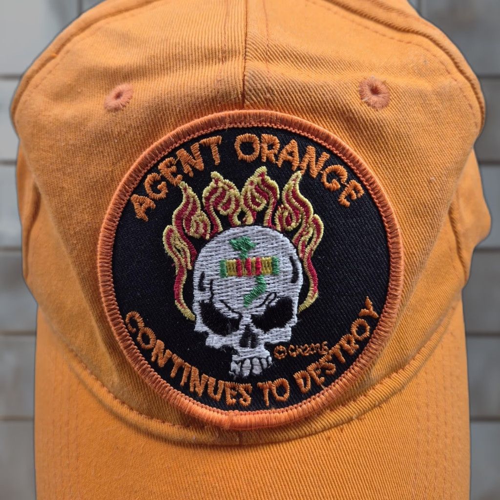Vintage Big Accessories Hat Cap Strap Back One Size Orange Army Skull Mens Baseball Cap Size ONE SIZE - 1 Thumbnail