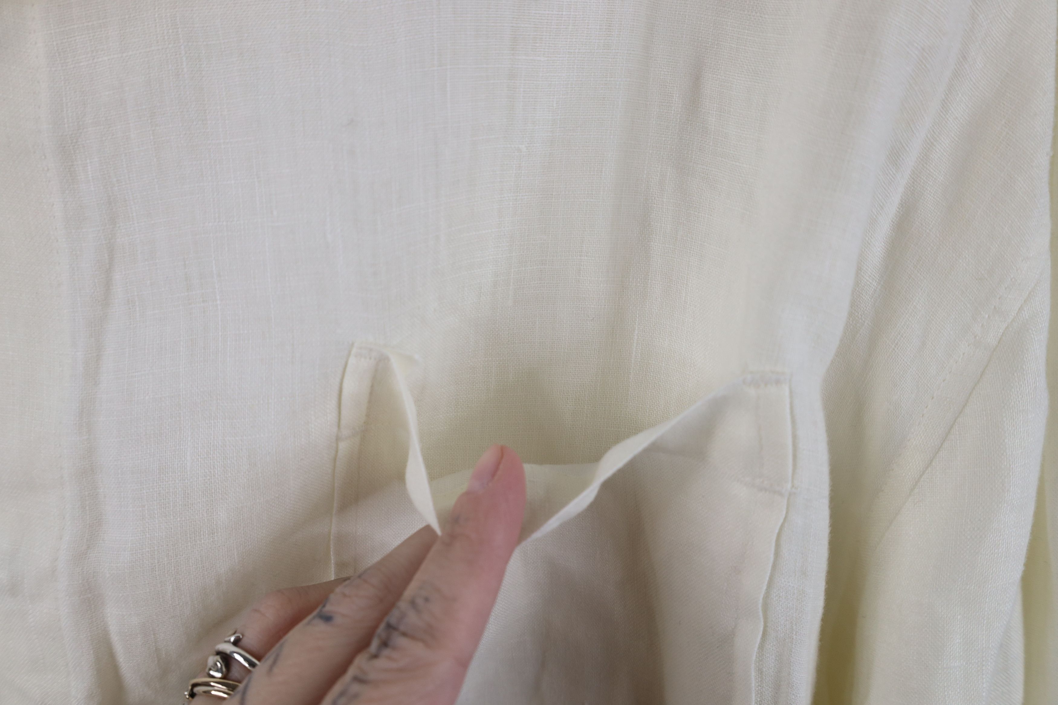 Vintage Vintage 90s Streetwear Linen Collared Button Shirt Cream Size US XXL / EU 58 / 5 - 8 Thumbnail