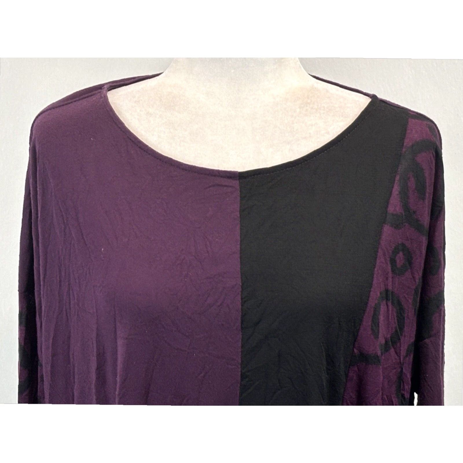 Vintage Chalet Et Ceci Women's Bamboo Blend Tunic Top Shirt Large Black Purple Long Sleeve Size L / US 10 / IT 46 - 5 Thumbnail