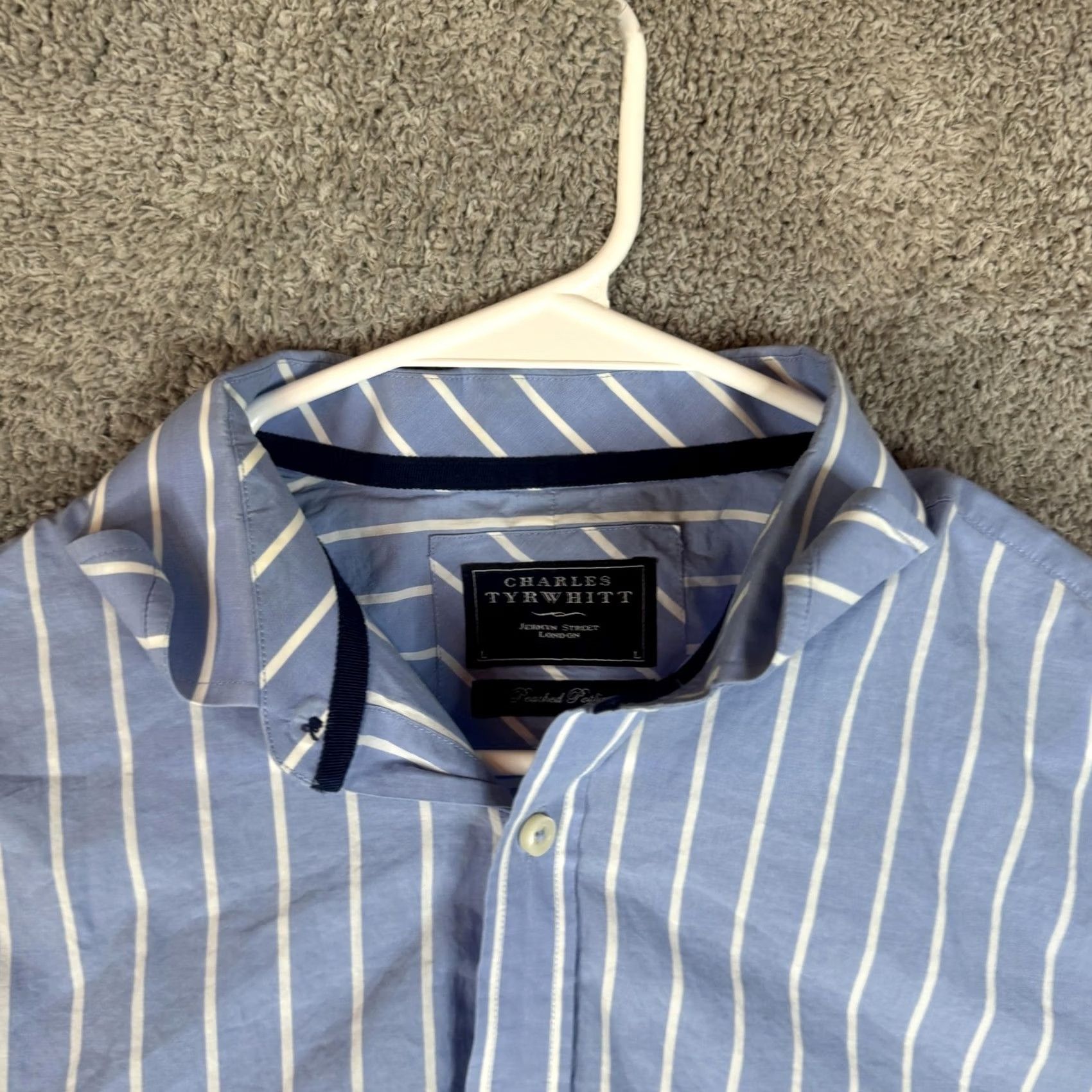 Charles Tyrwhitt Charles Tyrwhitt Shirt Mens Large Blue White Striped Peached Poplin Button Down Shirt Size US L / EU 52-54 / 3 - 4 Thumbnail