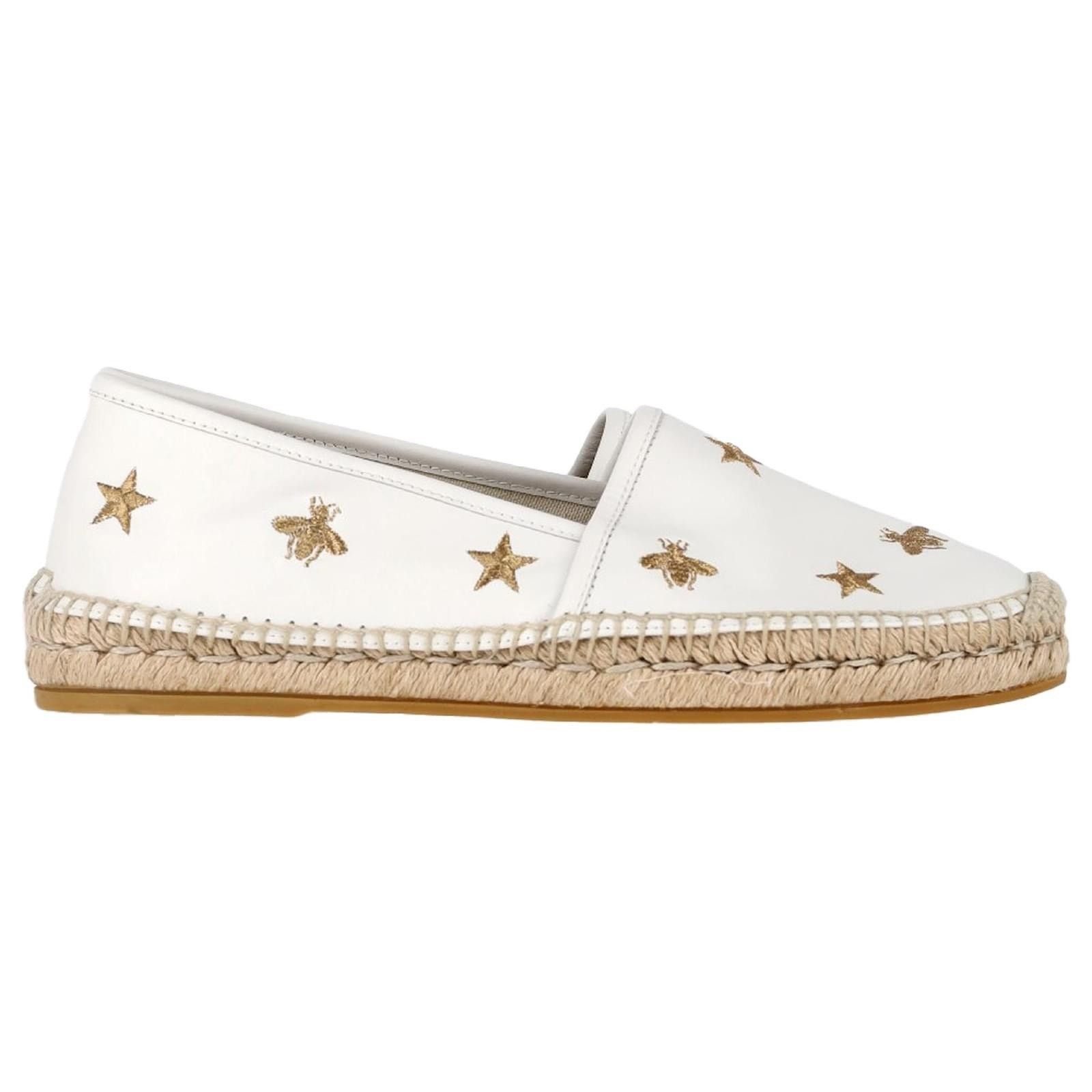 Gucci Gucci Pilar White Leather Gold Bee Star Embroidered Logo Size US 7 / IT 37 - 1 Thumbnail