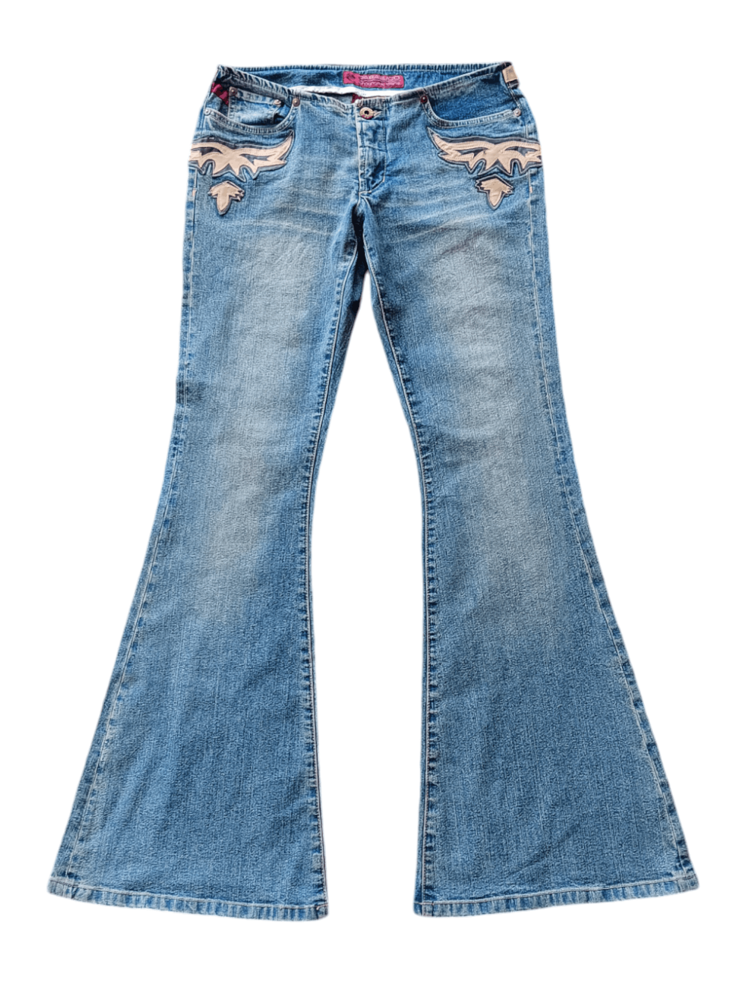 Designer Lamentist Backstage Flared Jeans in Waxed Charcoal Denim