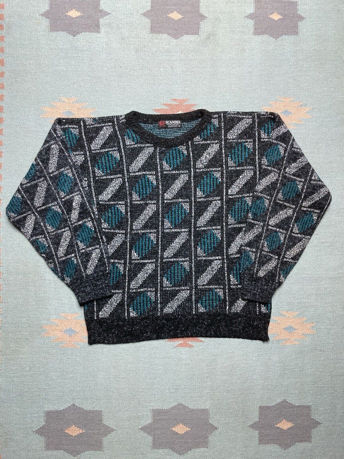 Vintage VTG 90s knit sweater crewneck abstract windowpane small Size US S / EU 44-46 / 1 - 1 Thumbnail